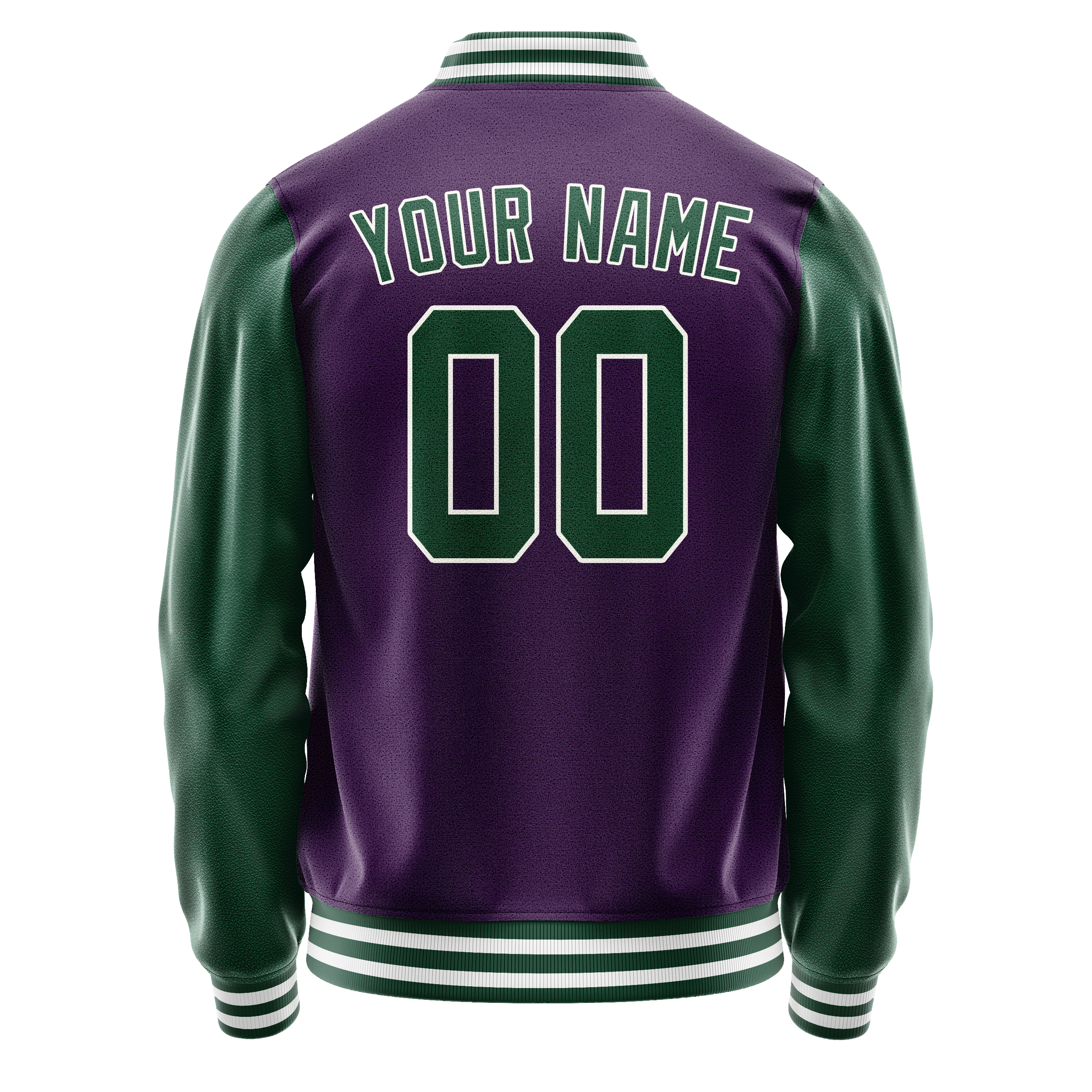 Personalized Purple & Green Solid Color Varsity Letterman Jacket