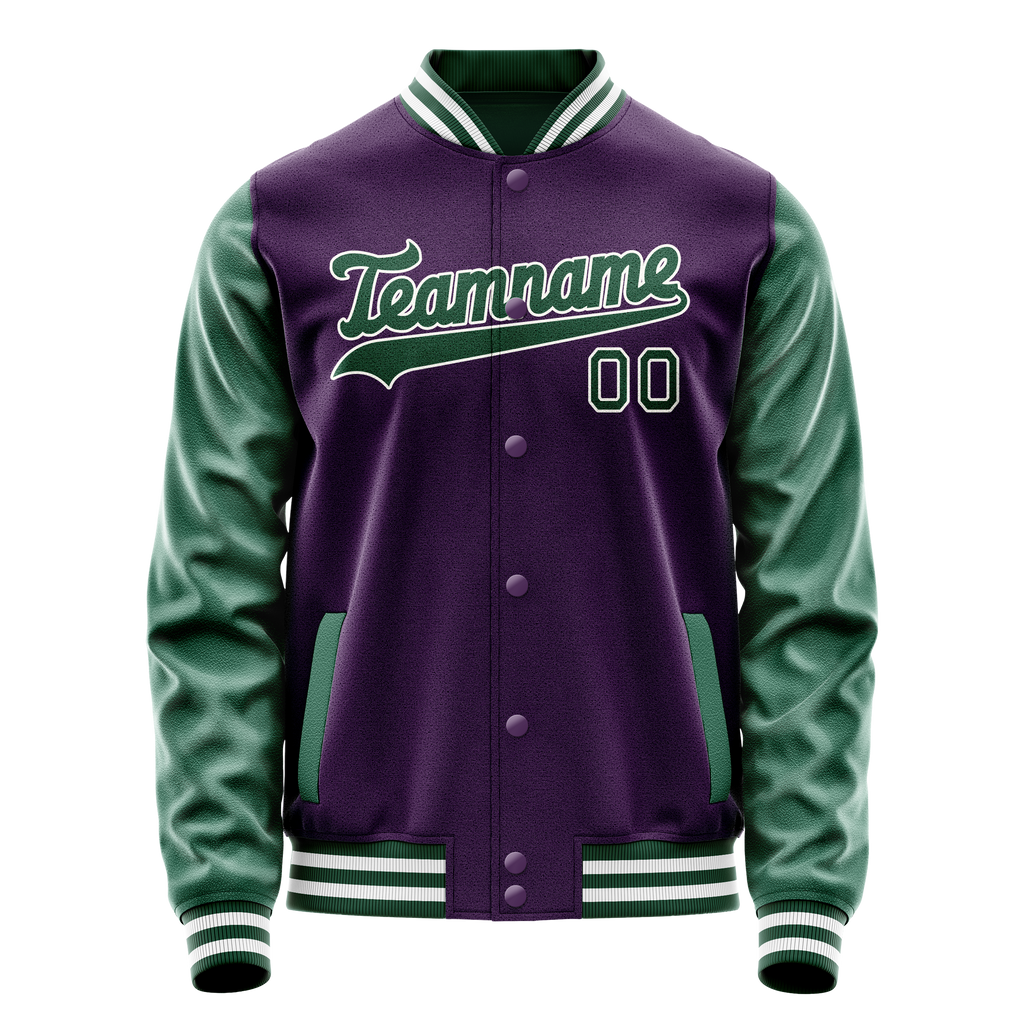 Personalized Purple & Green Solid Color Varsity Letterman Jacket