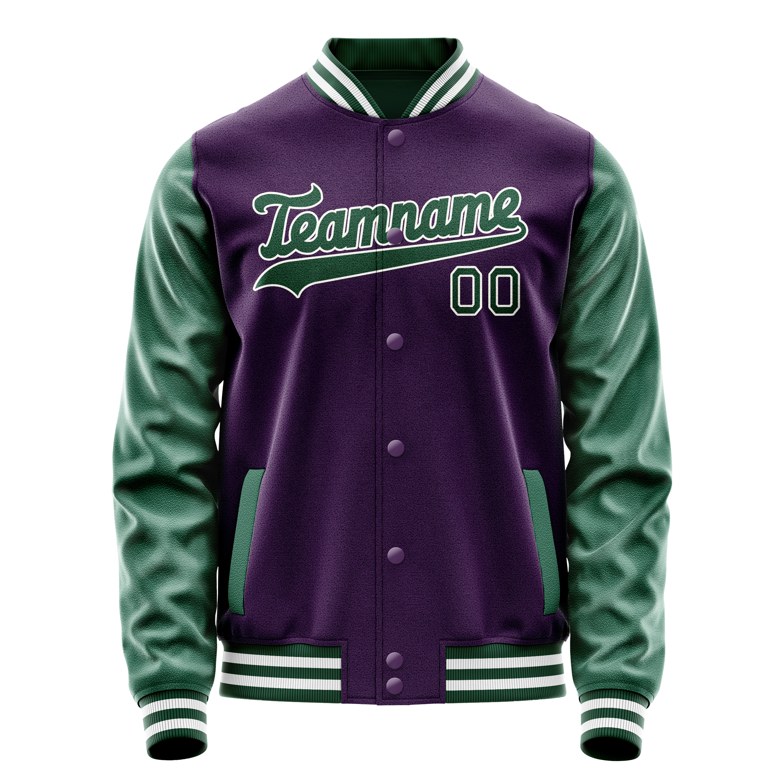 Personalized Purple & Green Solid Color Varsity Letterman Jacket