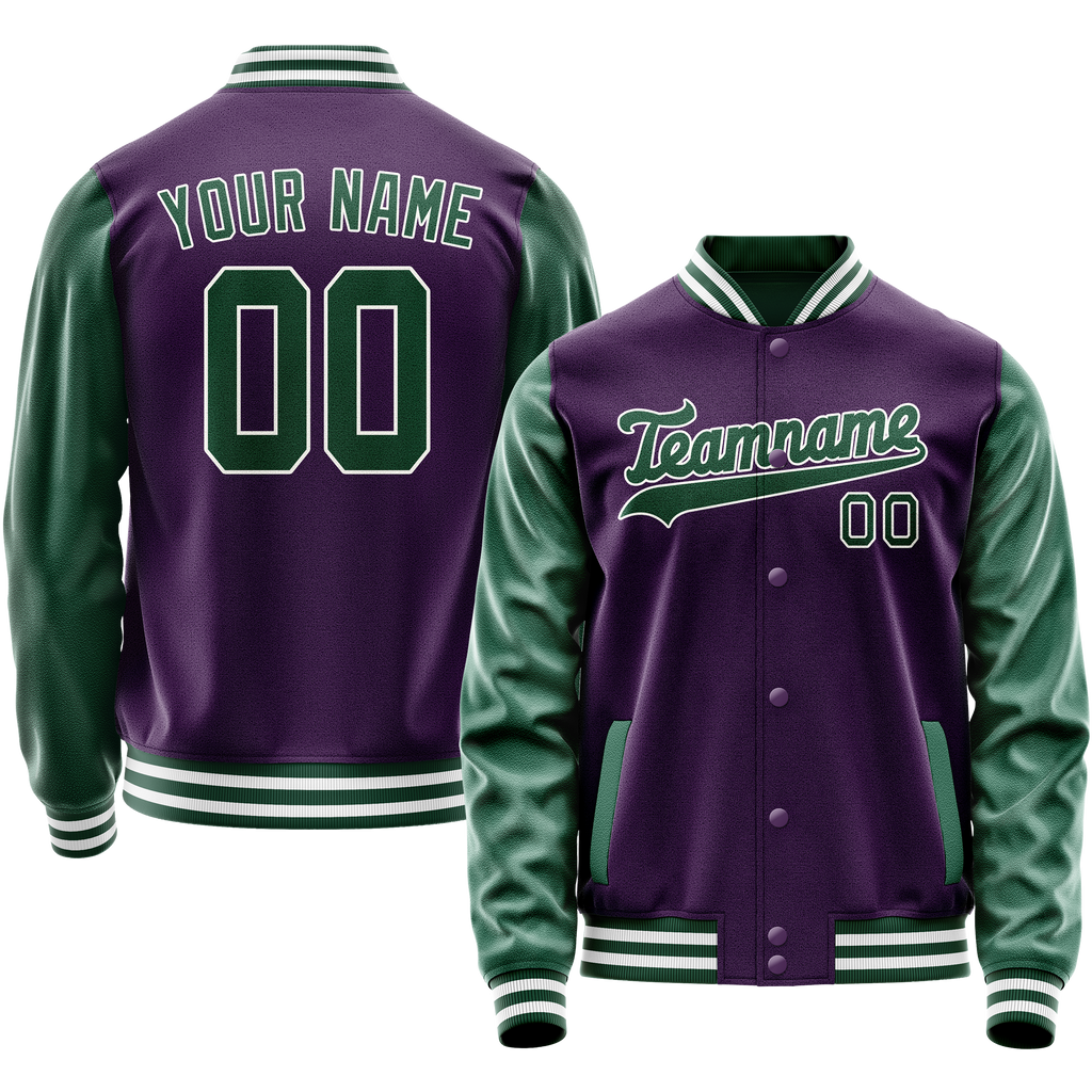 Personalized Purple & Green Solid Color Varsity Letterman Jacket