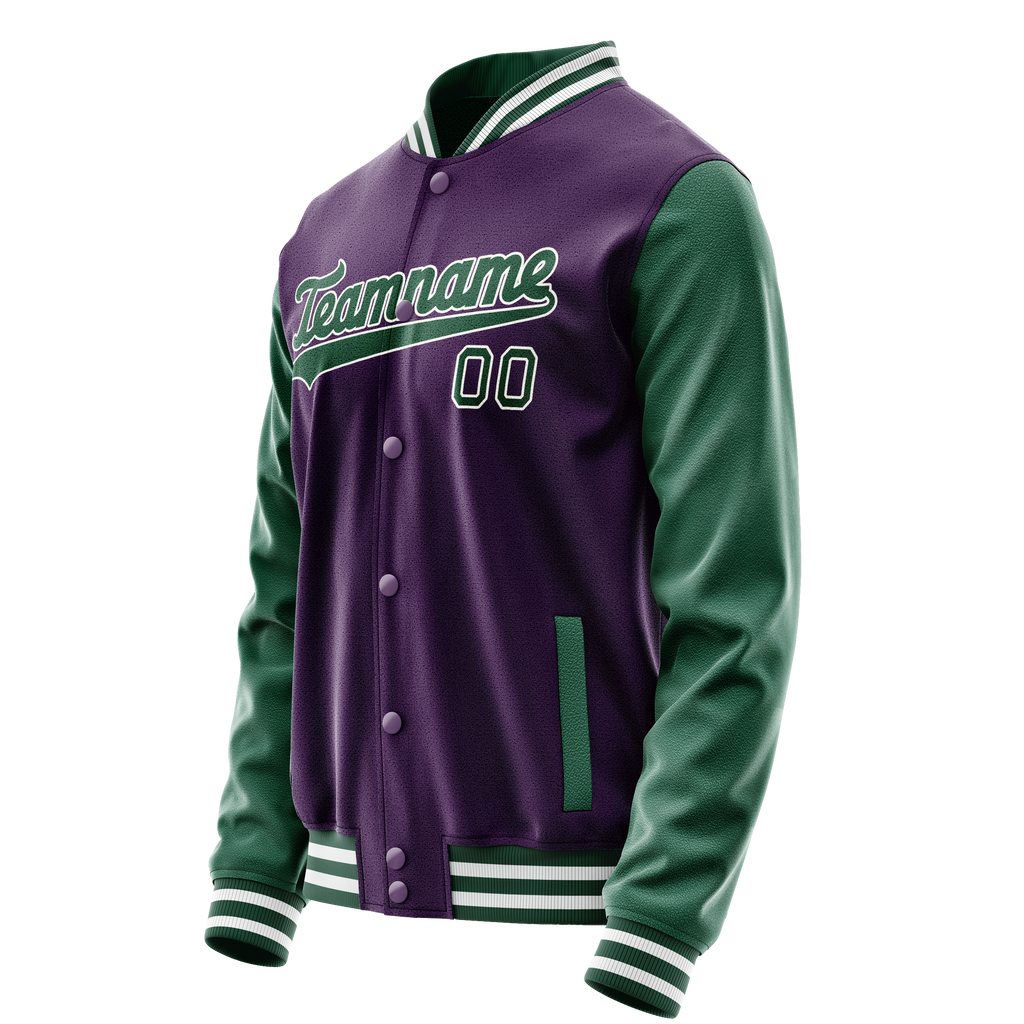 Personalized Purple & Green Solid Color Varsity Letterman Jacket