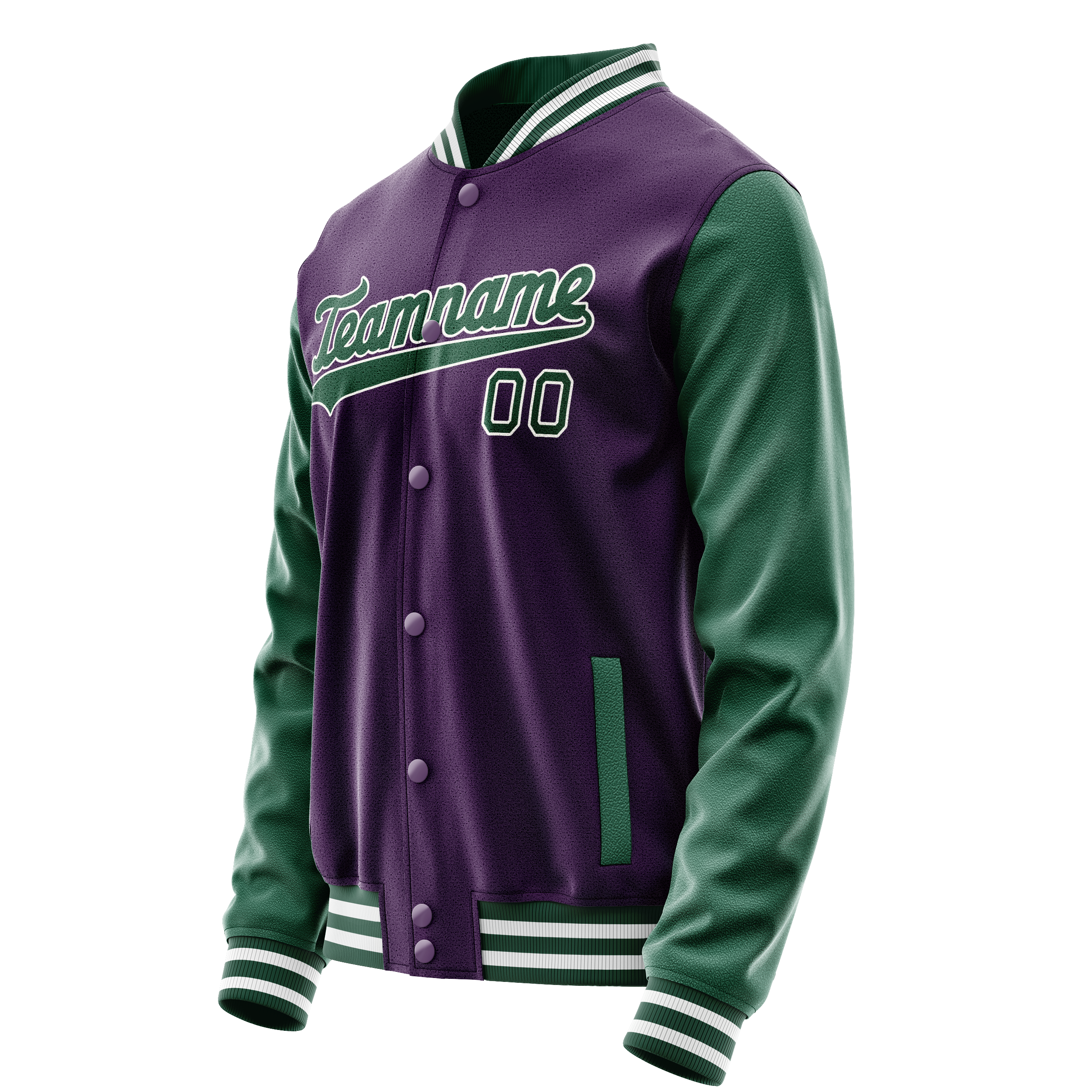 Personalized Purple & Green Solid Color Varsity Letterman Jacket