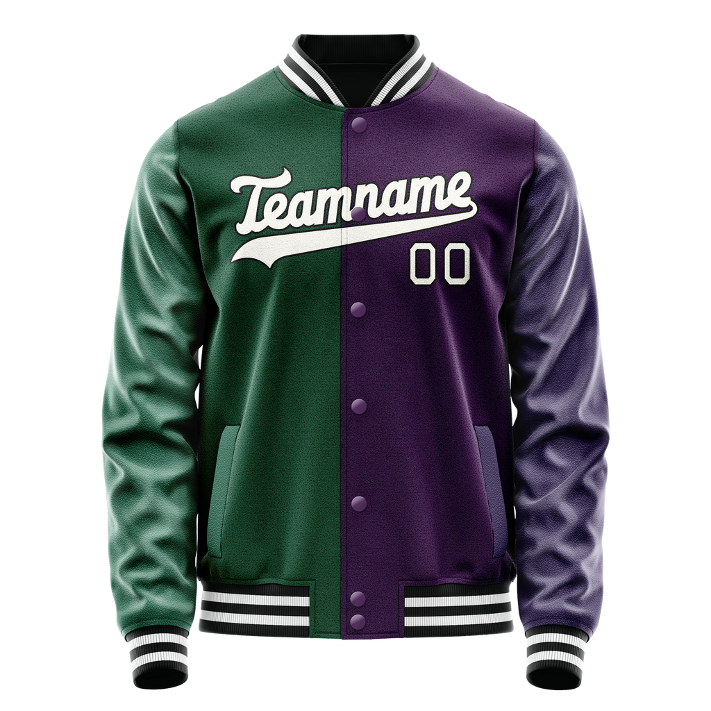Personalized Purple & Green Split Varsity Letterman Jacket