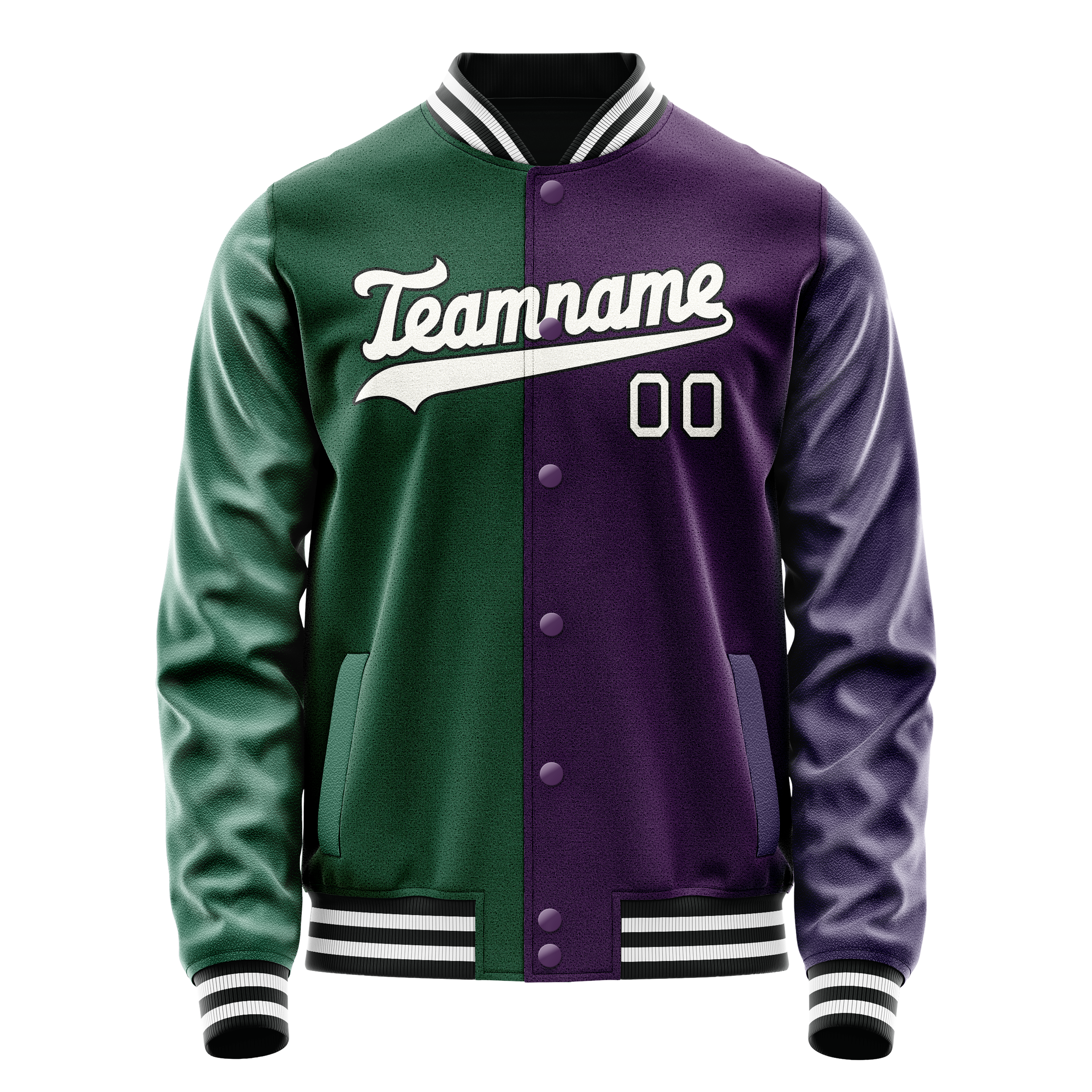 Personalized Purple & Green Split Varsity Letterman Jacket