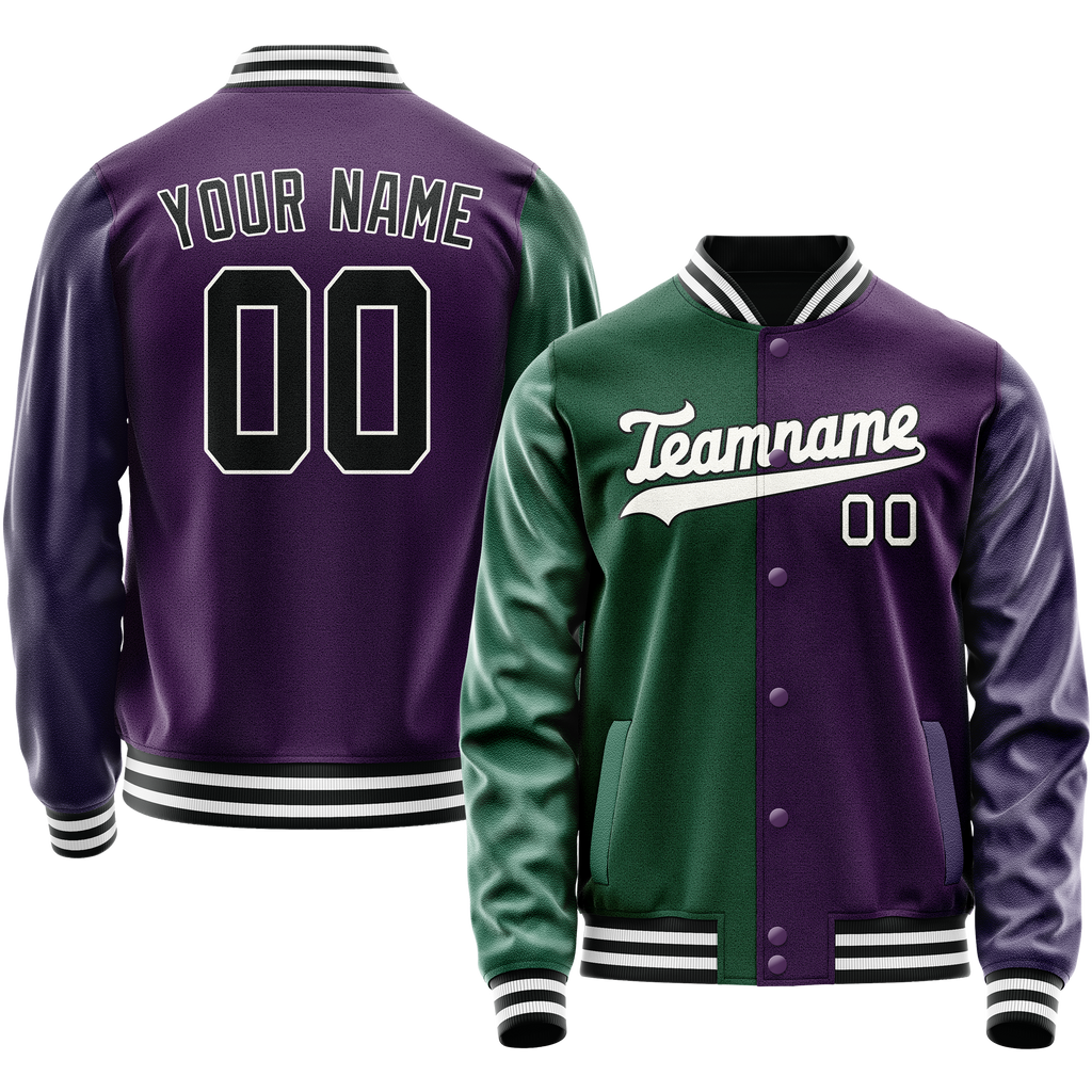 Personalized Purple & Green Split Varsity Letterman Jacket