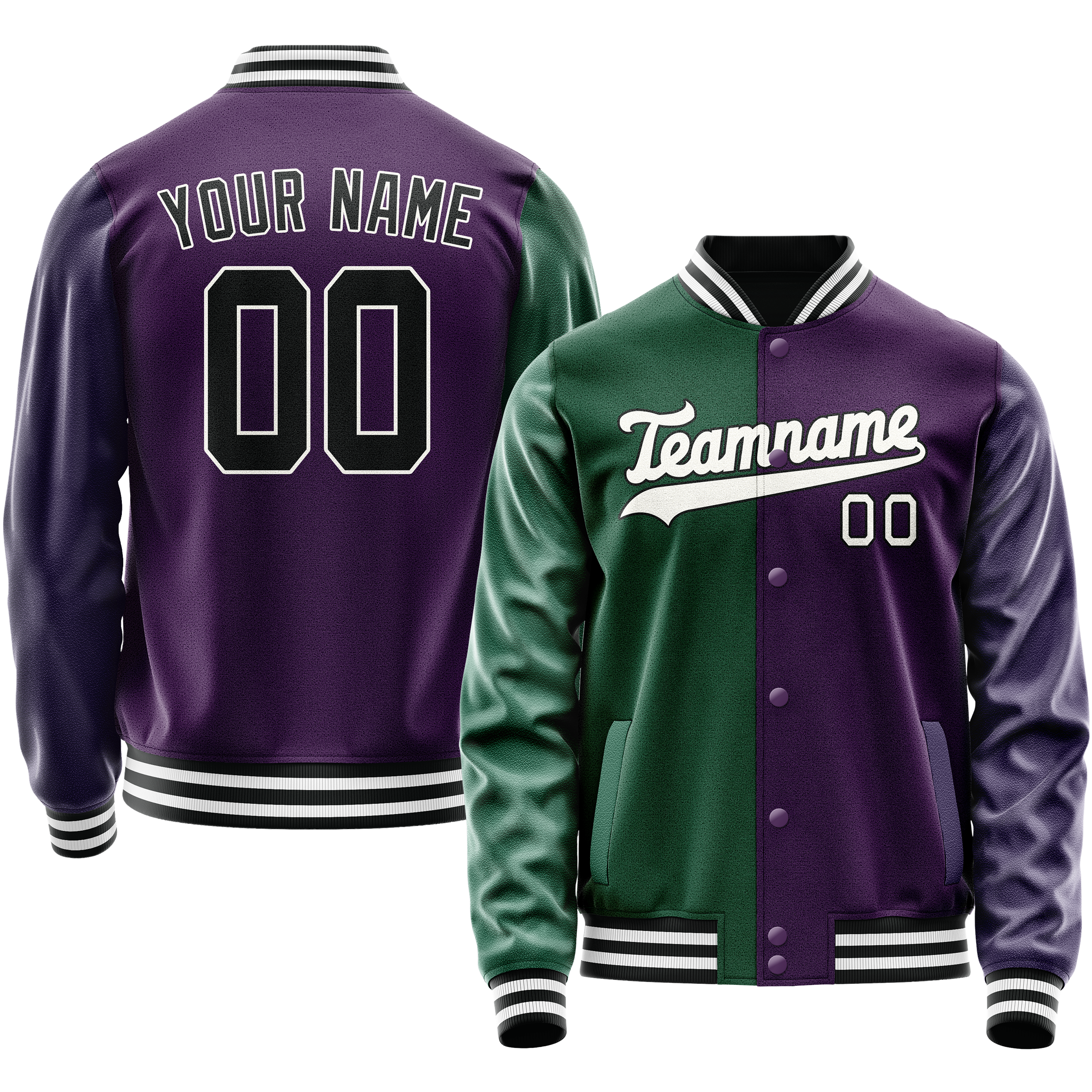 Personalized Purple & Green Split Varsity Letterman Jacket
