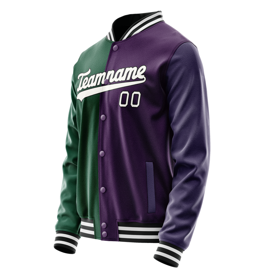 Personalized Purple & Green Split Varsity Letterman Jacket