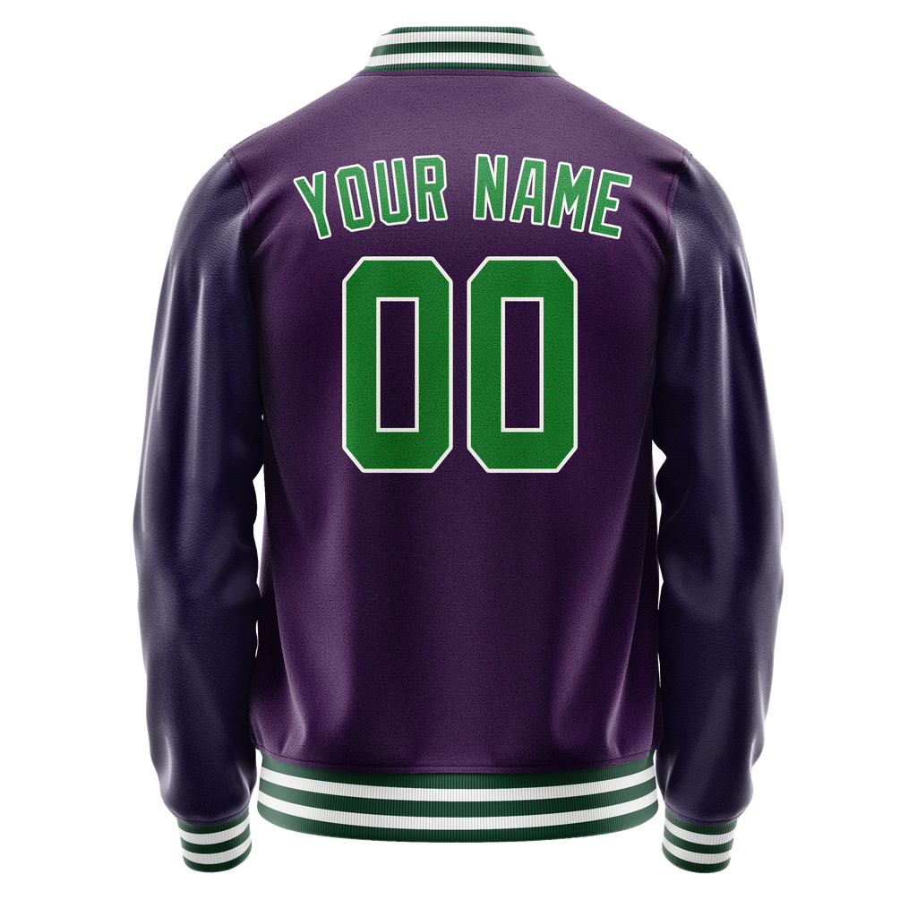 Personalized Purple & Neon-Green Solid Color Varsity Letterman Jacket