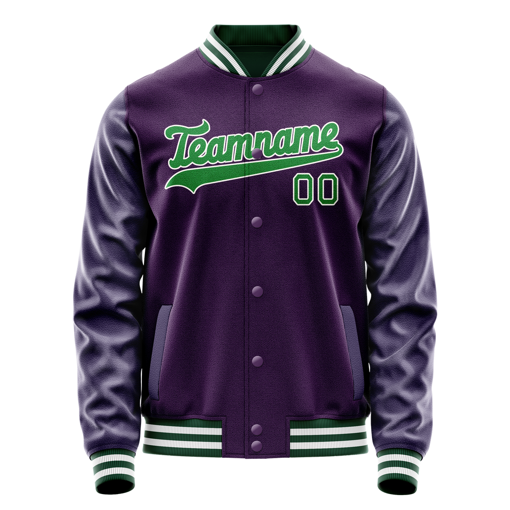 Personalized Purple & Neon-Green Solid Color Varsity Letterman Jacket