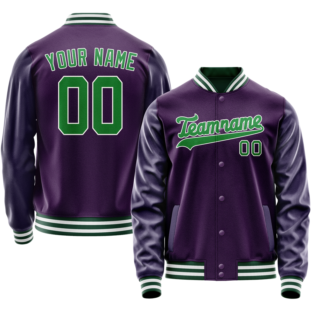 Personalized Purple & Neon-Green Solid Color Varsity Letterman Jacket