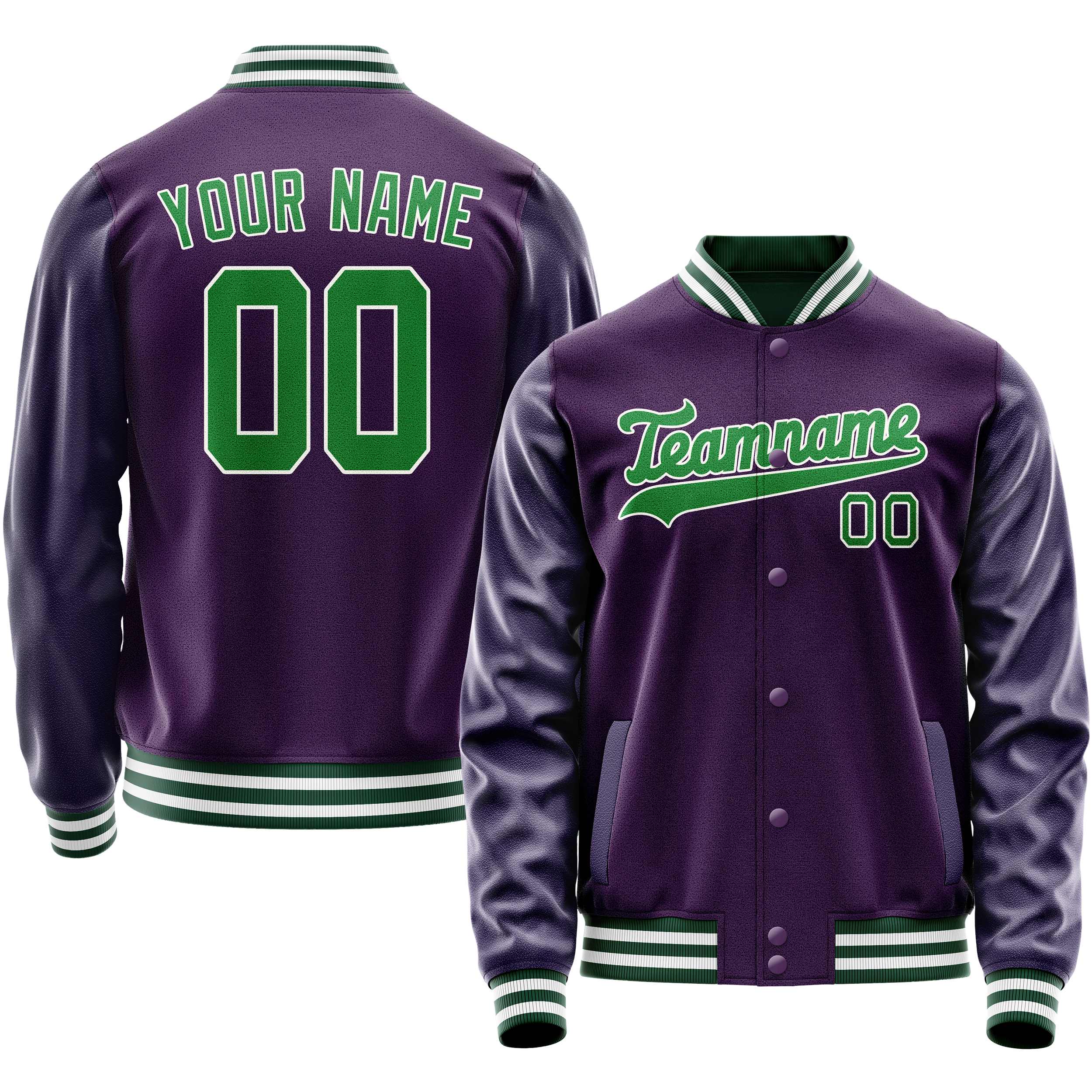Personalized Purple & Neon-Green Solid Color Varsity Letterman Jacket