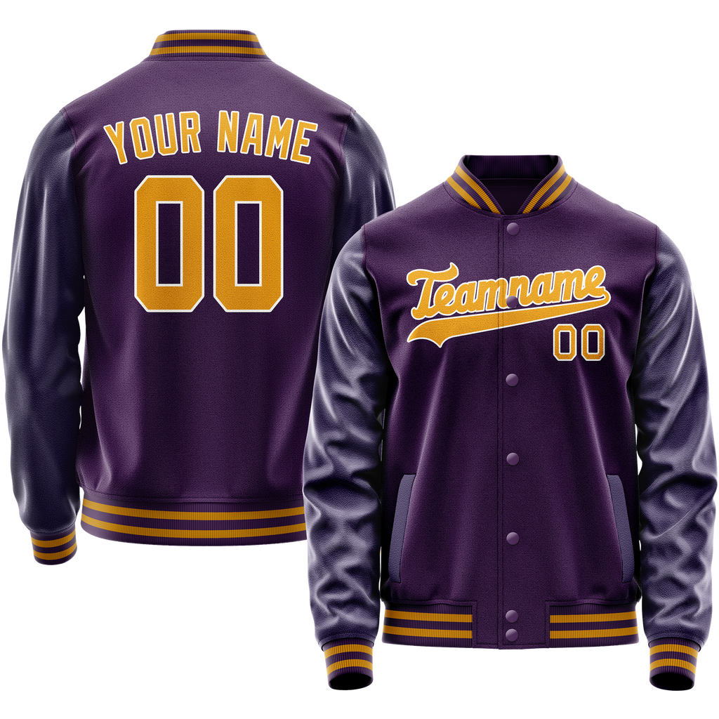 Personalized Purple & Gold Solid Color Varsity Letterman Jacket