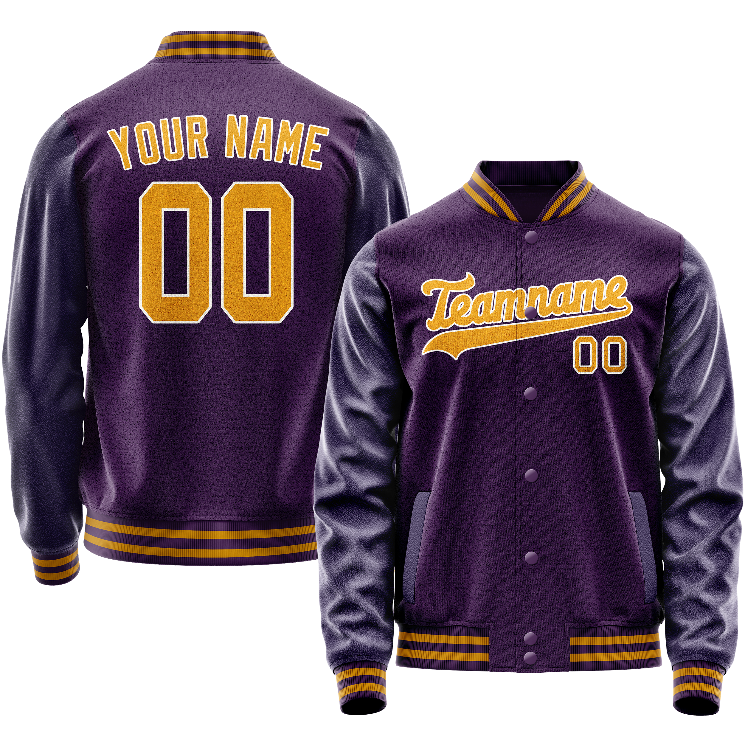 Personalized Purple & Gold Solid Color Varsity Letterman Jacket
