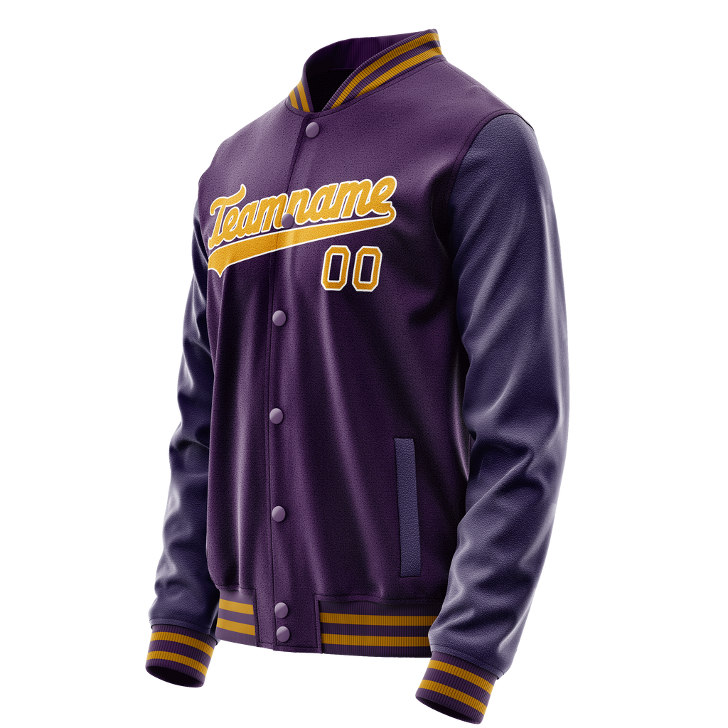 Personalized Purple & Gold Solid Color Varsity Letterman Jacket