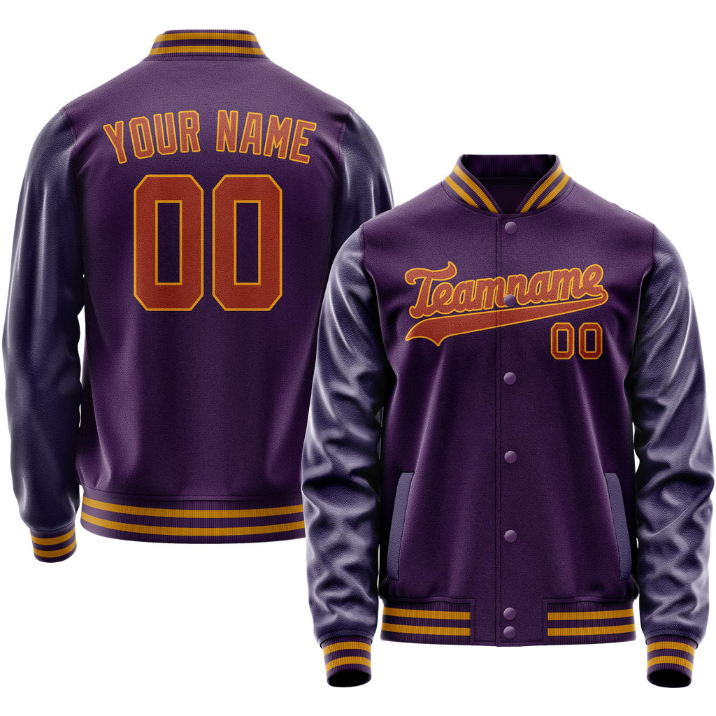 Personalized Purple & Red Solid Color Varsity Letterman Jacket