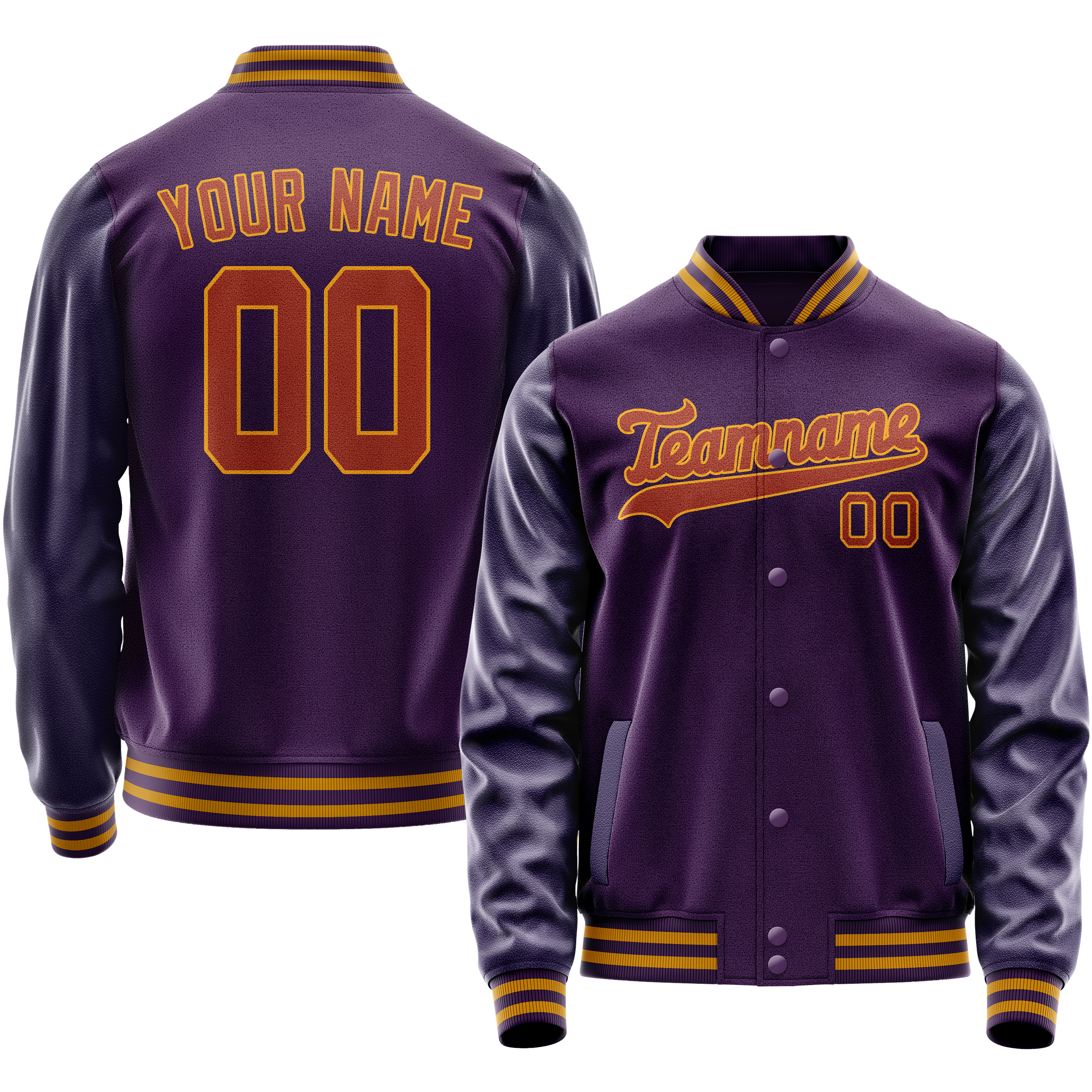 Personalized Purple & Red Solid Color Varsity Letterman Jacket