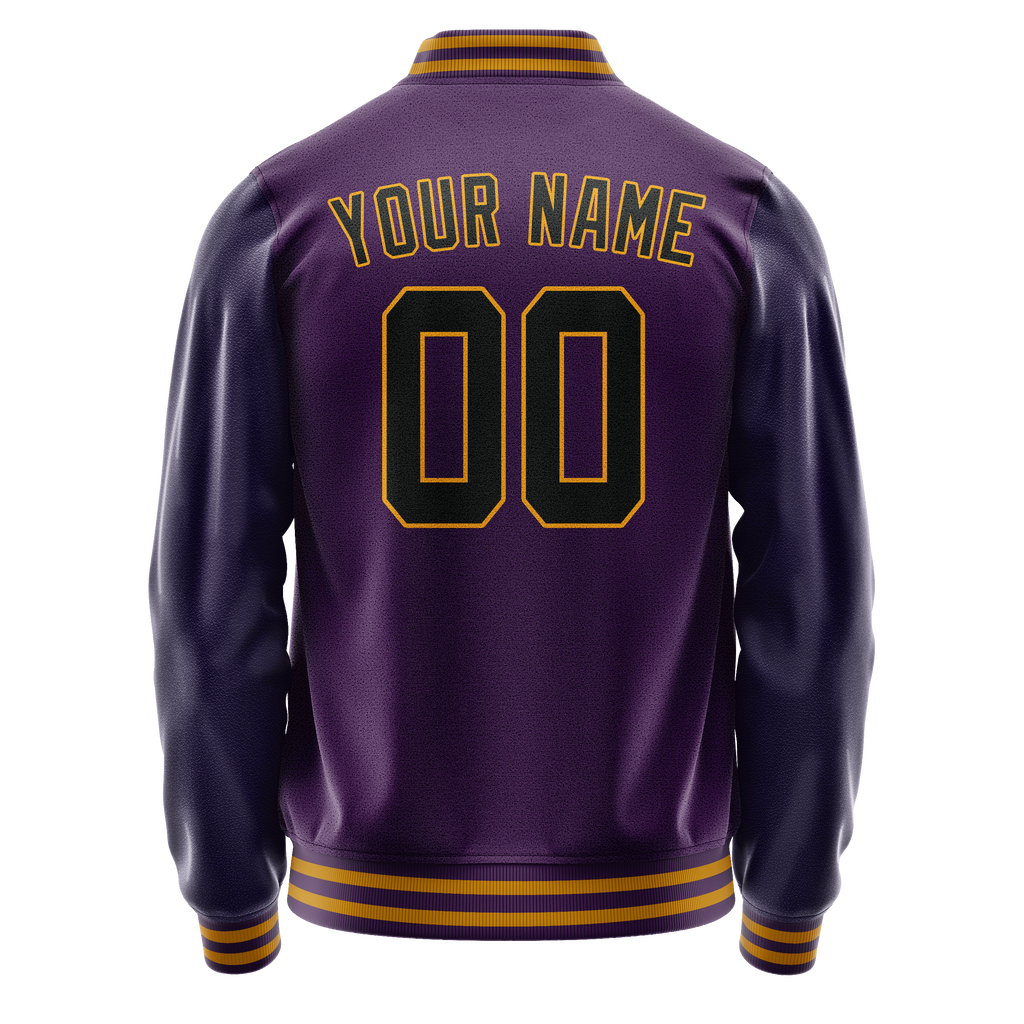 Personalized Purple & Black Solid Color Varsity Letterman Jacket
