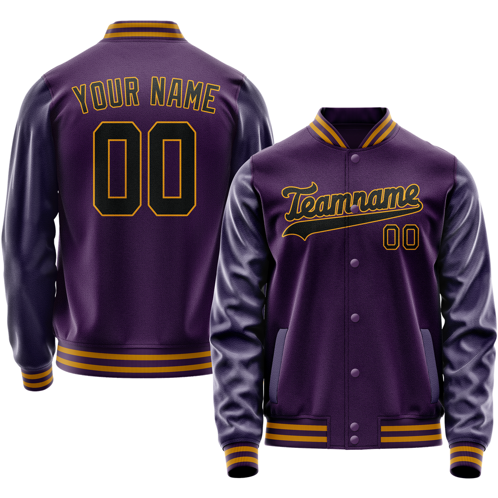 Personalized Purple & Black Solid Color Varsity Letterman Jacket