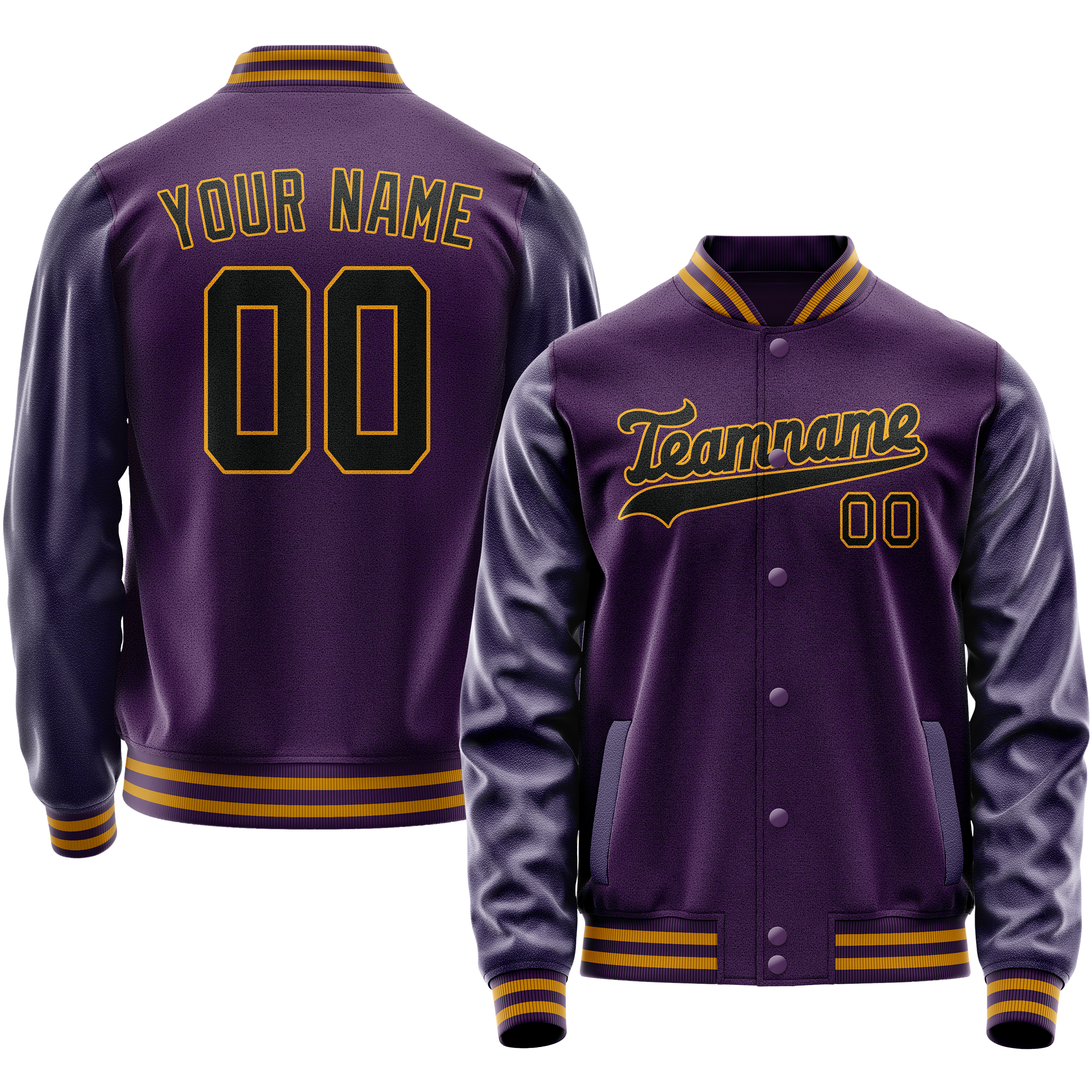 Personalized Purple & Black Solid Color Varsity Letterman Jacket