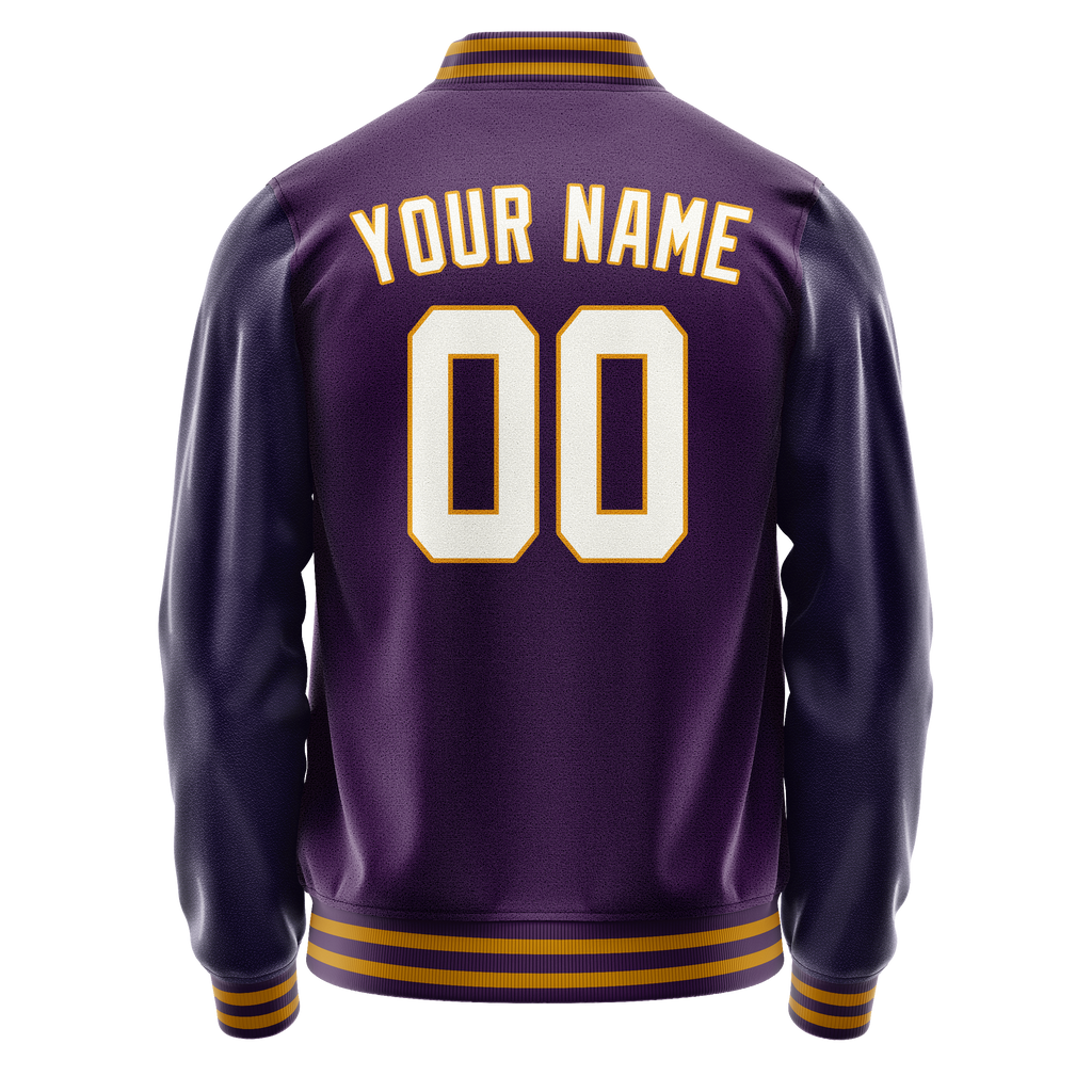 Personalized Purple & White Solid Color Varsity Letterman Jacket