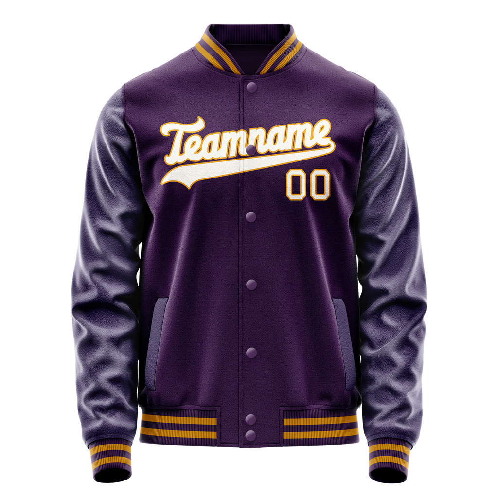 Personalized Purple & White Solid Color Varsity Letterman Jacket