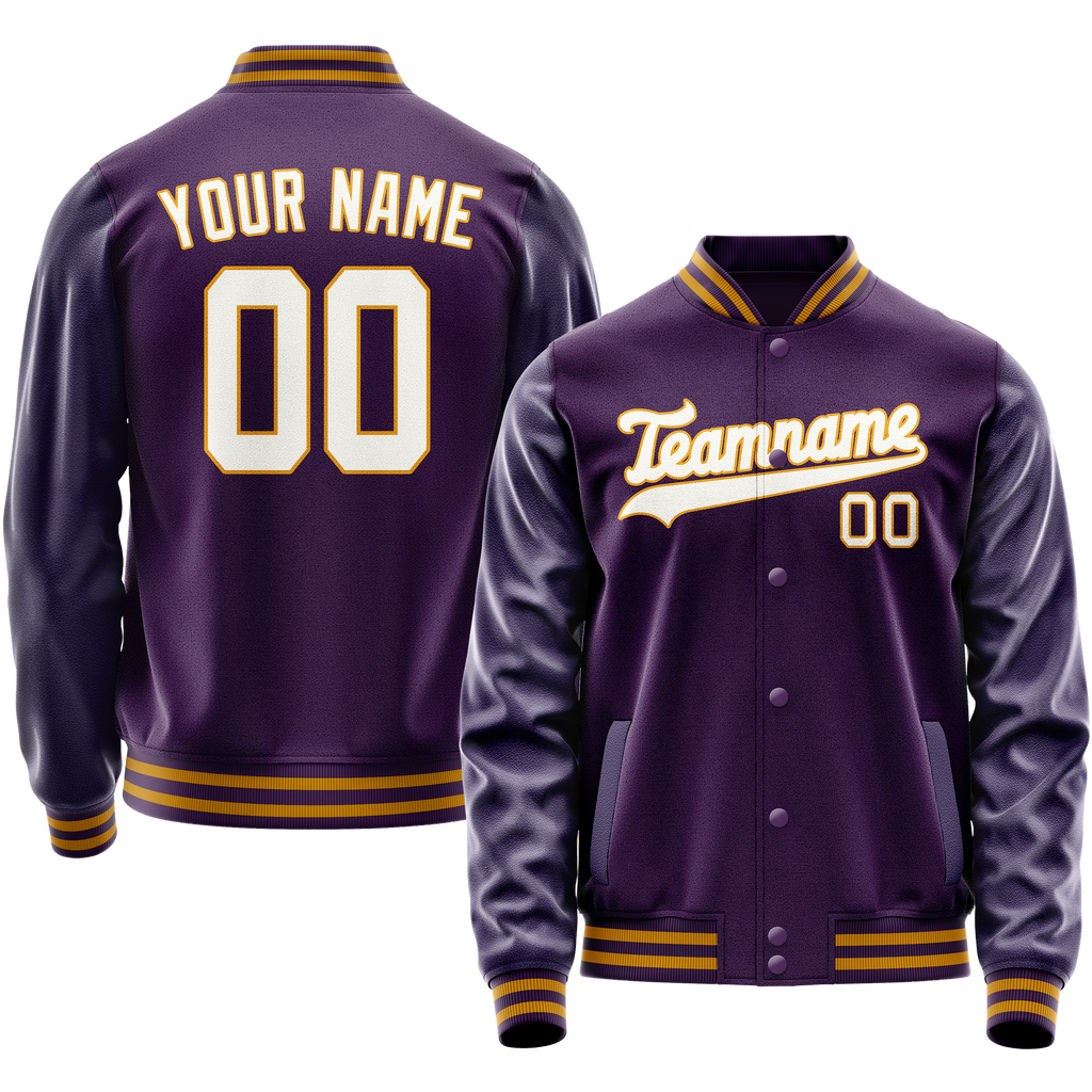 Personalized Purple & White Solid Color Varsity Letterman Jacket