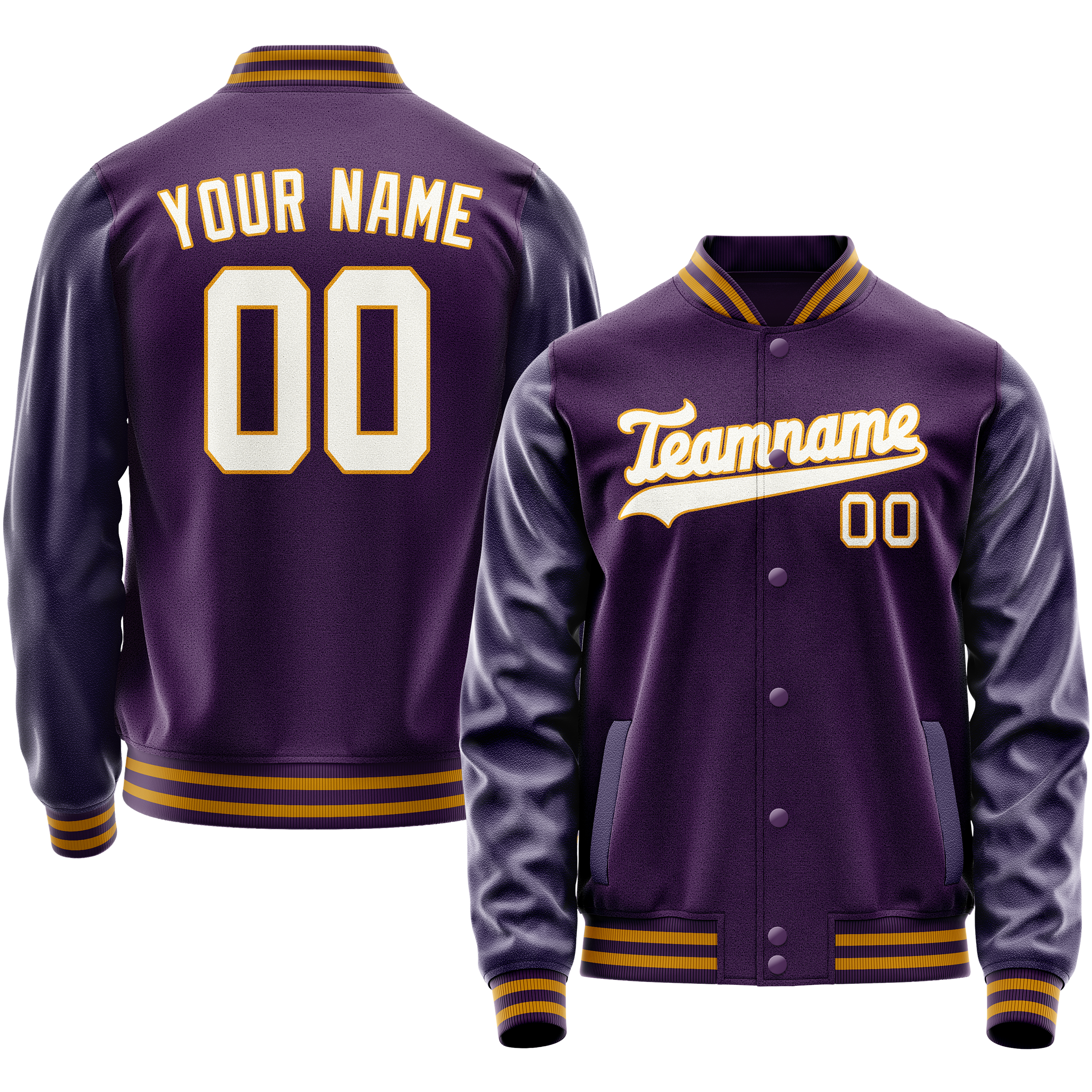Personalized Purple & White Solid Color Varsity Letterman Jacket