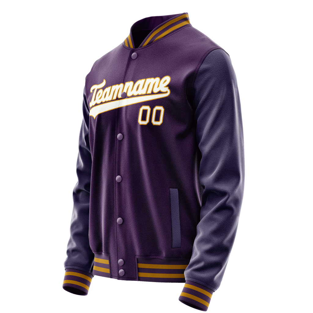 Personalized Purple & White Solid Color Varsity Letterman Jacket