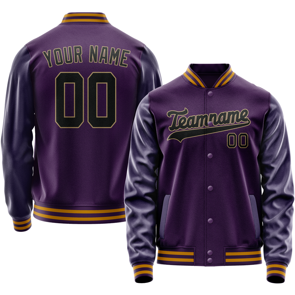 Personalized Purple & Black Solid Color Varsity Letterman Jacket