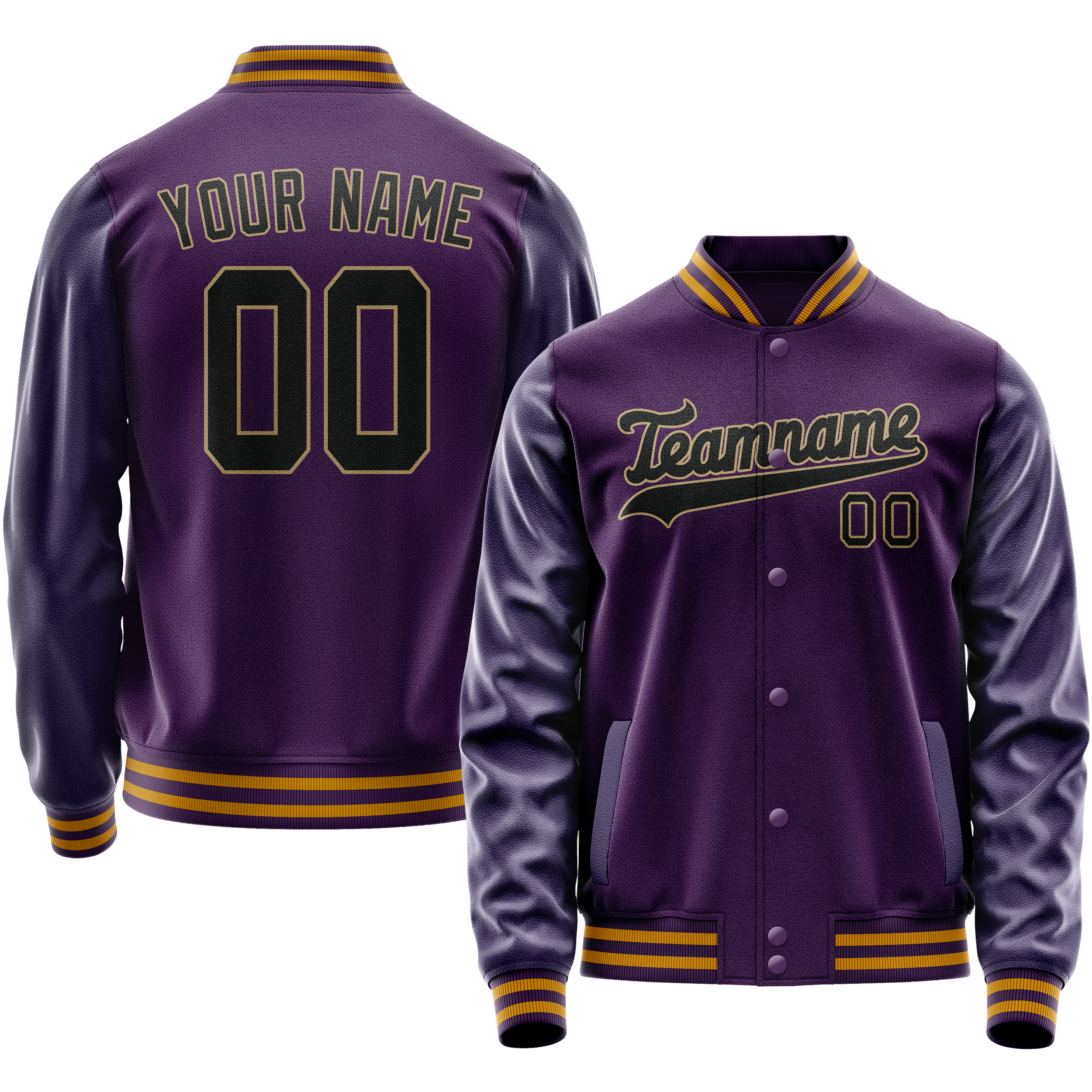 Personalized Purple & Black Solid Color Varsity Letterman Jacket