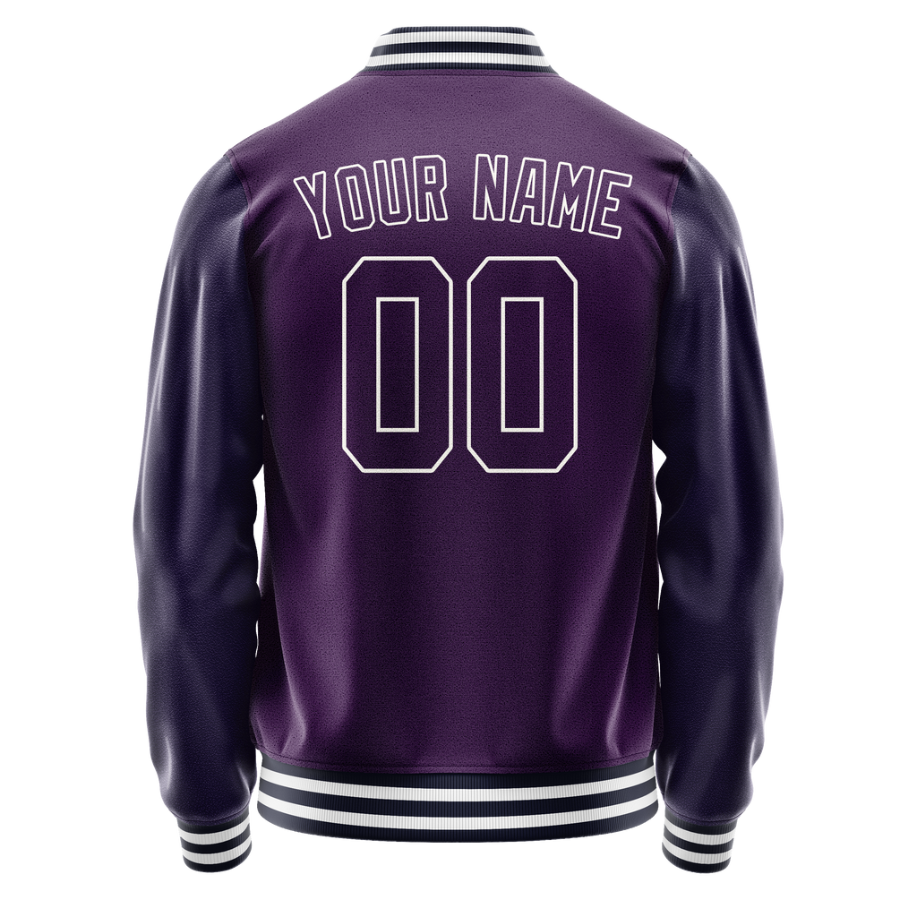 Personalized Purple & White Solid Color Varsity Letterman Jacket