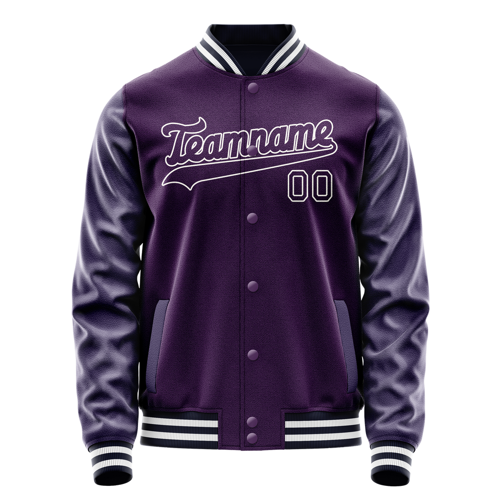 Personalized Purple & White Solid Color Varsity Letterman Jacket