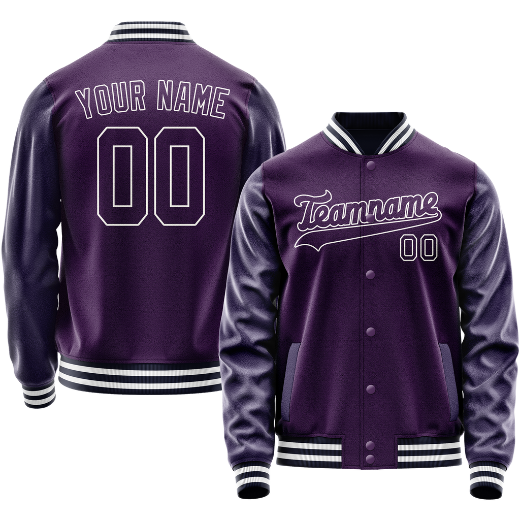 Personalized Purple & White Solid Color Varsity Letterman Jacket