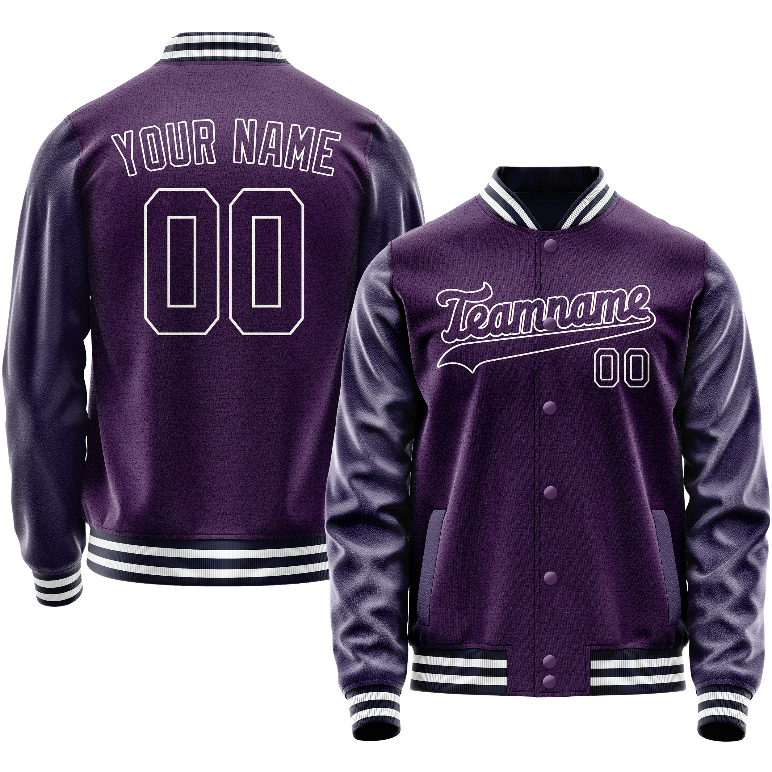 Personalized Purple & White Solid Color Varsity Letterman Jacket