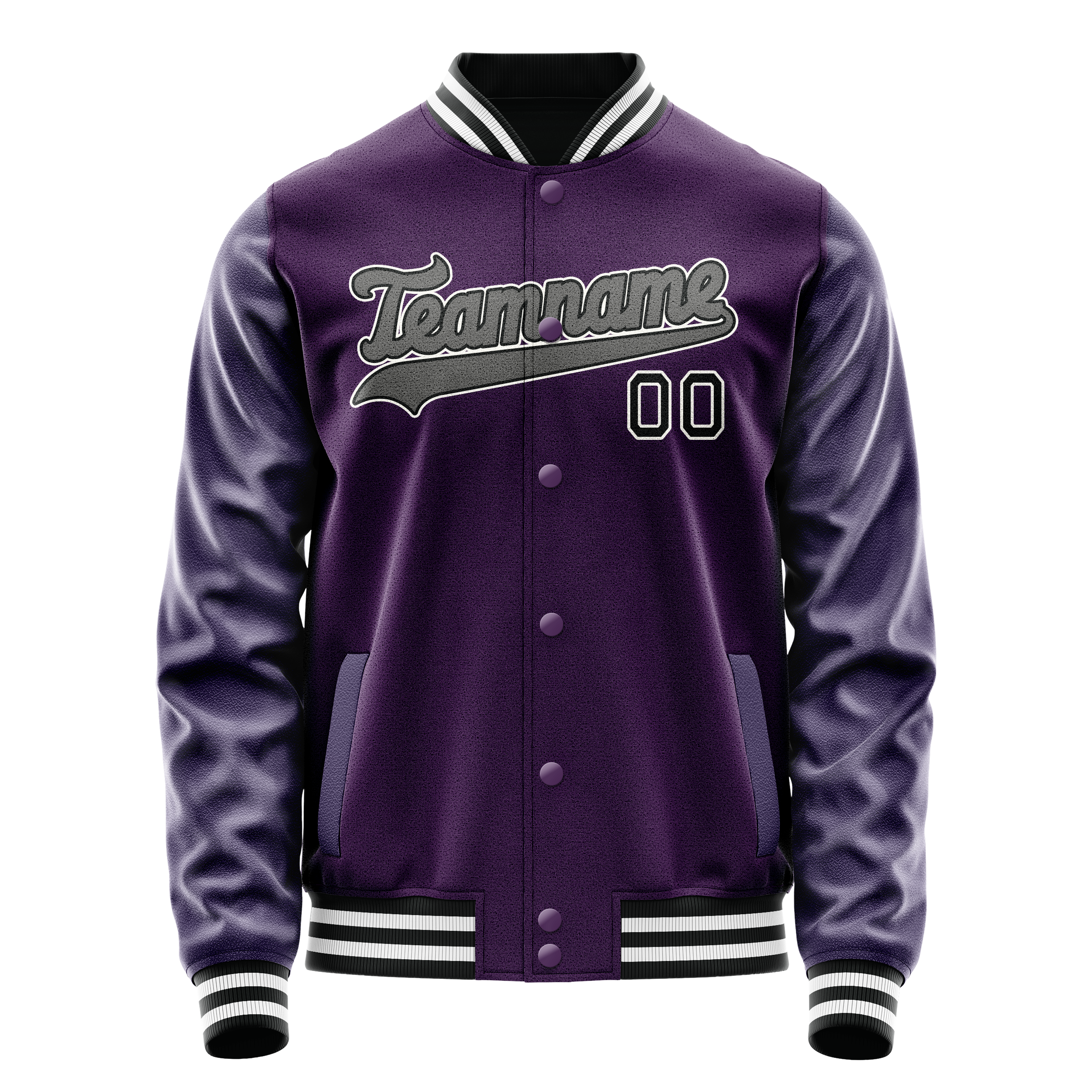 Personalized Purple & Black Solid Color Varsity Letterman Jacket
