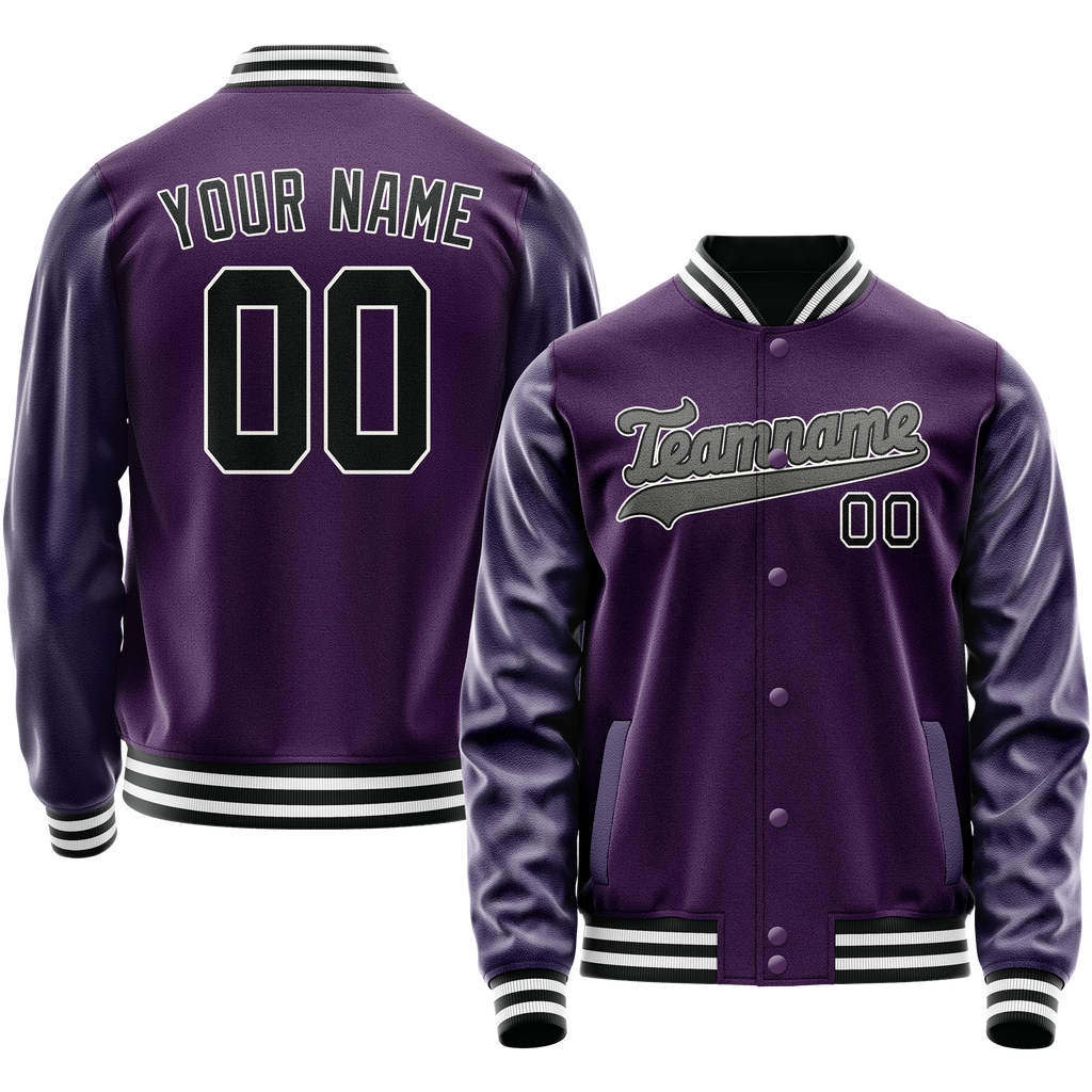 Personalized Purple & Black Solid Color Varsity Letterman Jacket