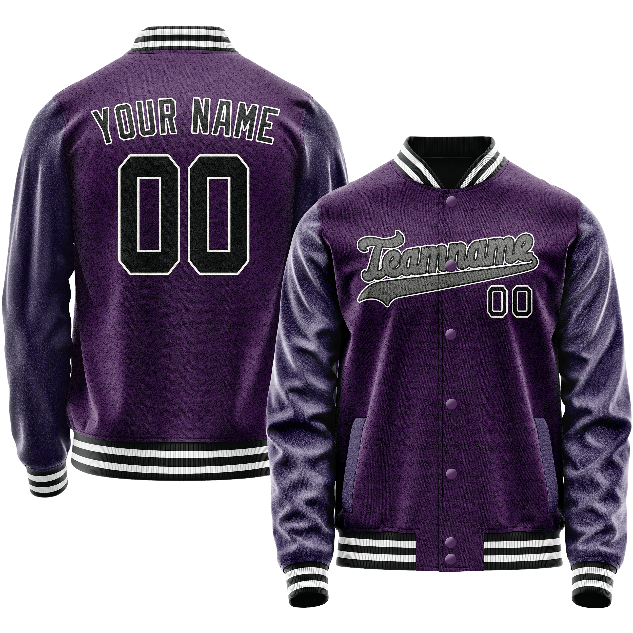 Personalized Purple & Black Solid Color Varsity Letterman Jacket