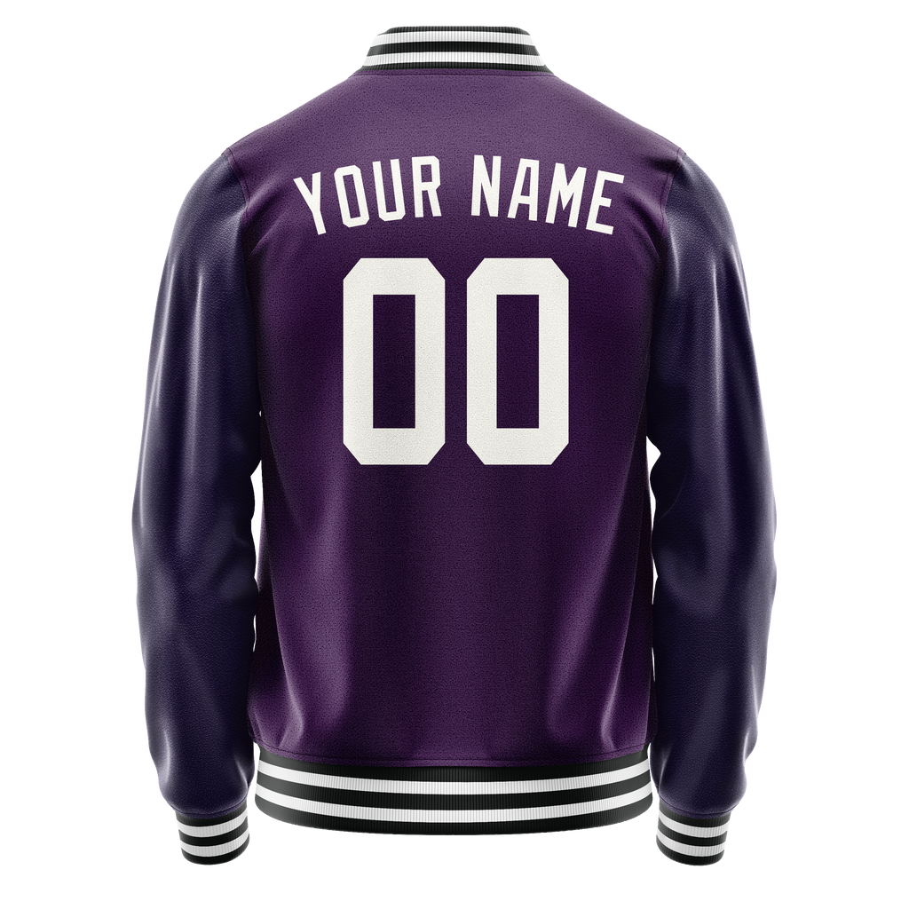 Personalized Purple & White Solid Color Varsity Letterman Jacket