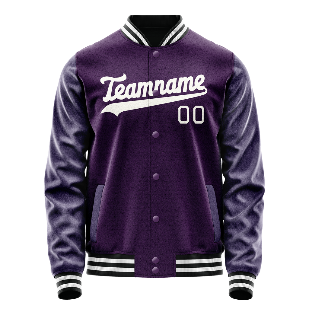 Personalized Purple & White Solid Color Varsity Letterman Jacket