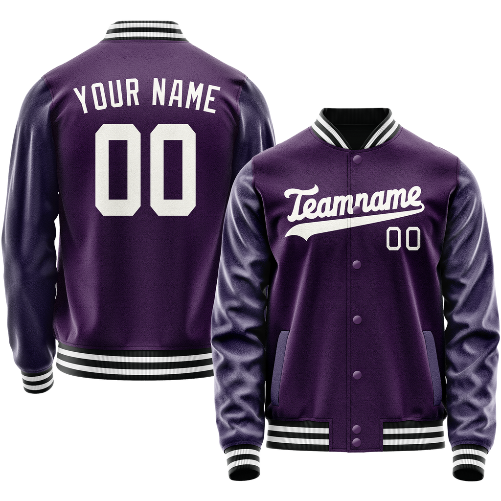 Personalized Purple & White Solid Color Varsity Letterman Jacket