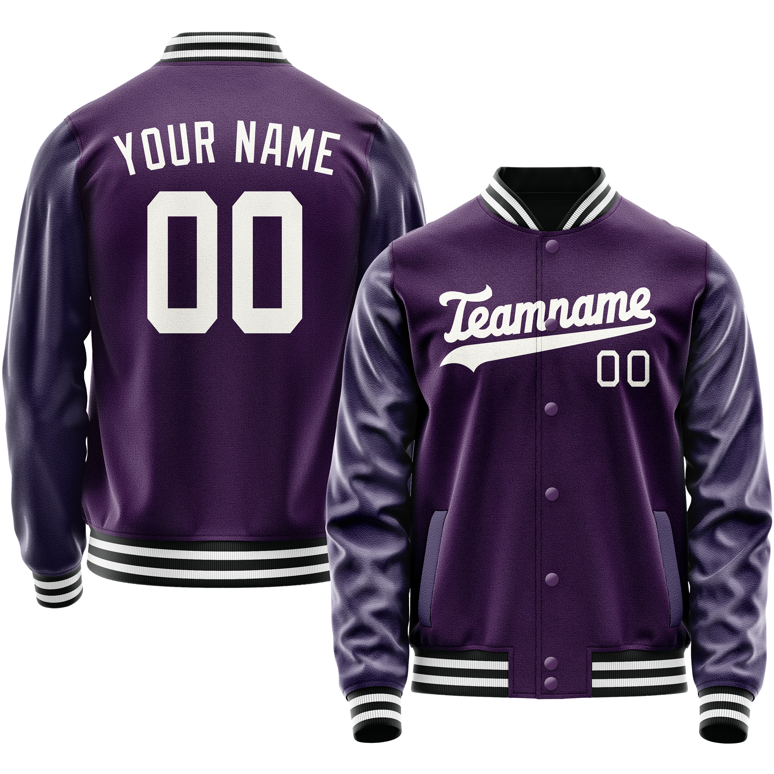 Personalized Purple & White Solid Color Varsity Letterman Jacket