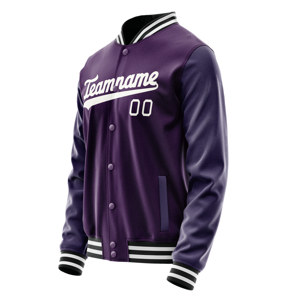 Personalized Purple & White Solid Color Varsity Letterman Jacket
