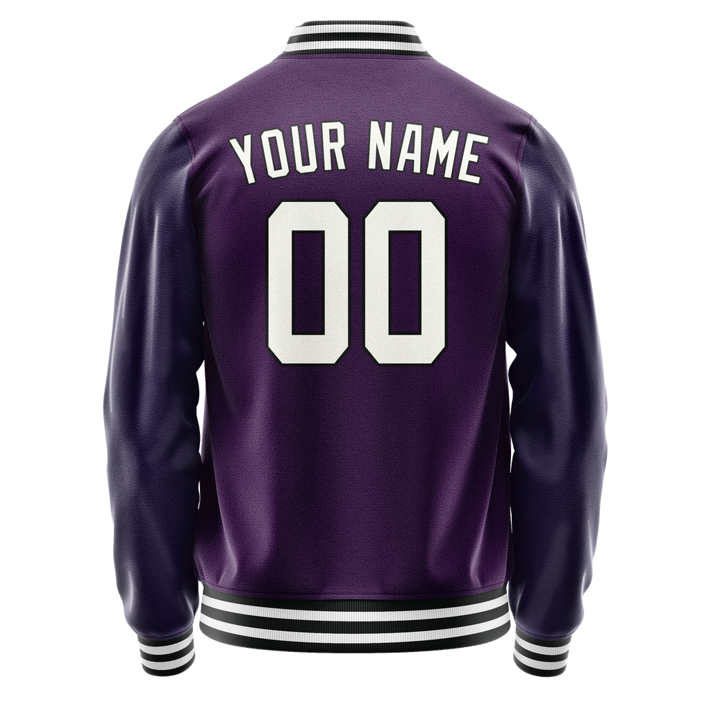 Personalized Purple & White Solid Color Varsity Letterman Jacket
