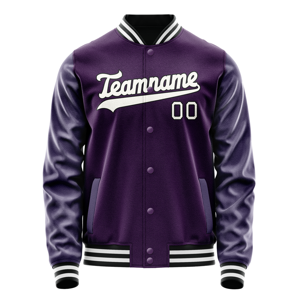 Personalized Purple & White Solid Color Varsity Letterman Jacket