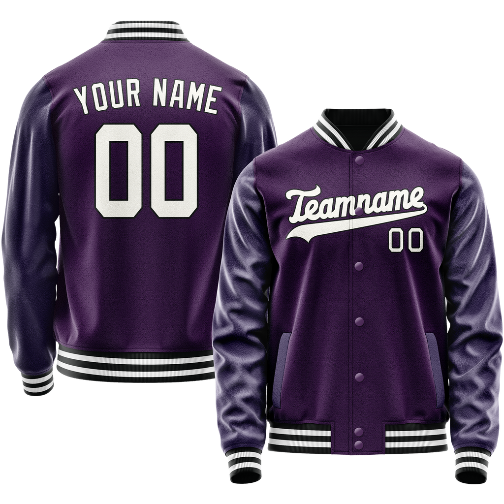 Personalized Purple & White Solid Color Varsity Letterman Jacket