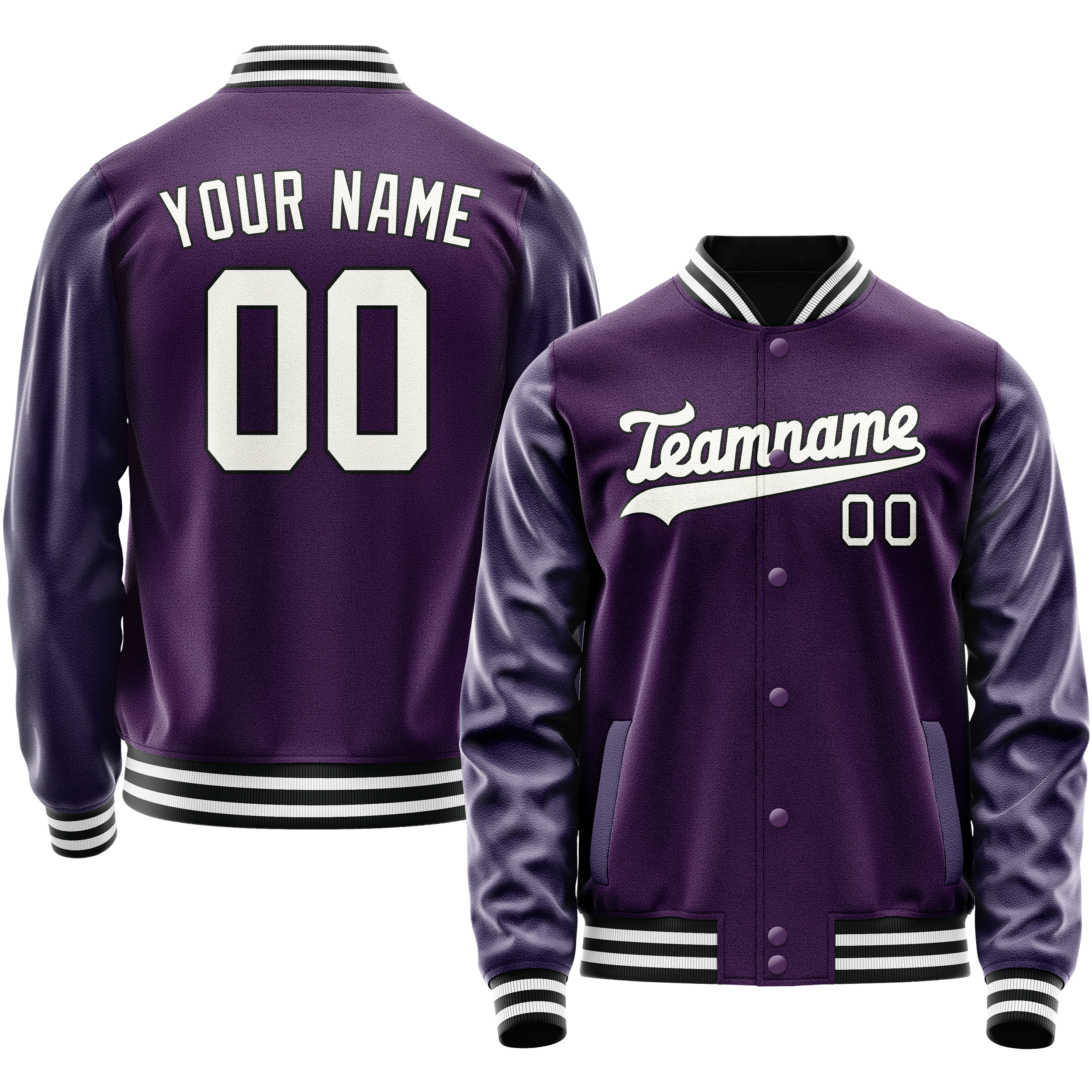 Personalized Purple & White Solid Color Varsity Letterman Jacket