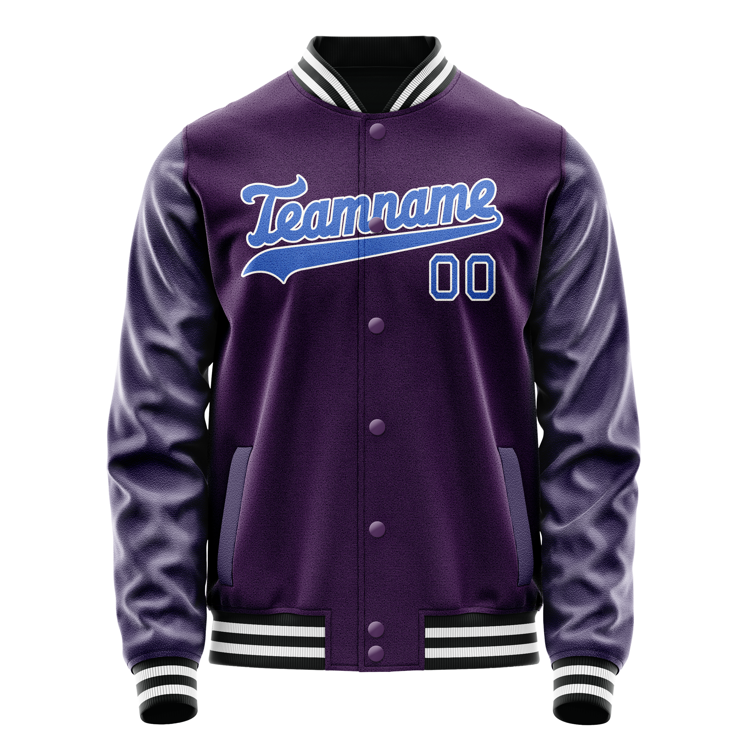Personalized Purple & Teal Solid Color Varsity Letterman Jacket
