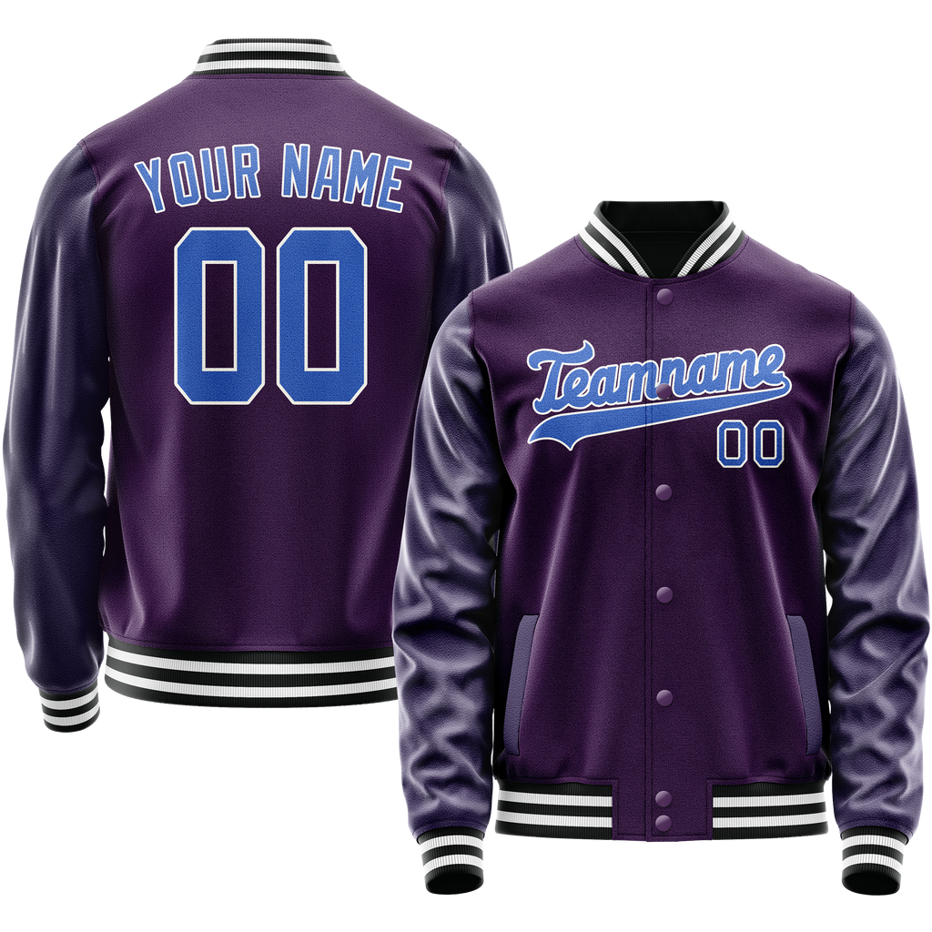 Personalized Purple & Teal Solid Color Varsity Letterman Jacket