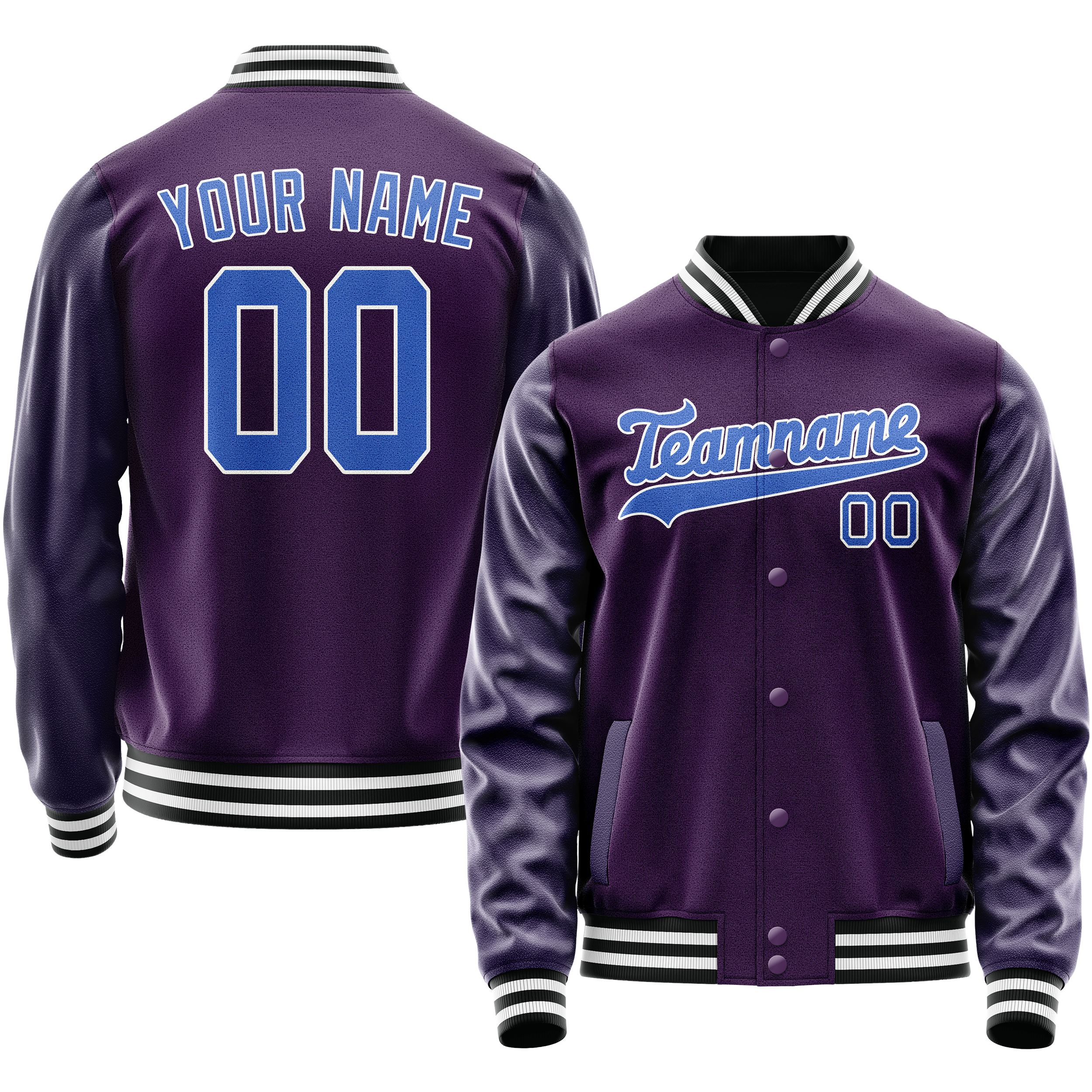 Personalized Purple & Teal Solid Color Varsity Letterman Jacket