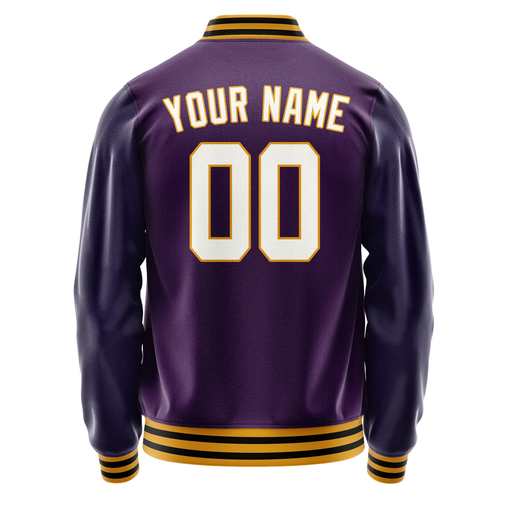 Personalized Purple & White Solid Color Varsity Letterman Jacket